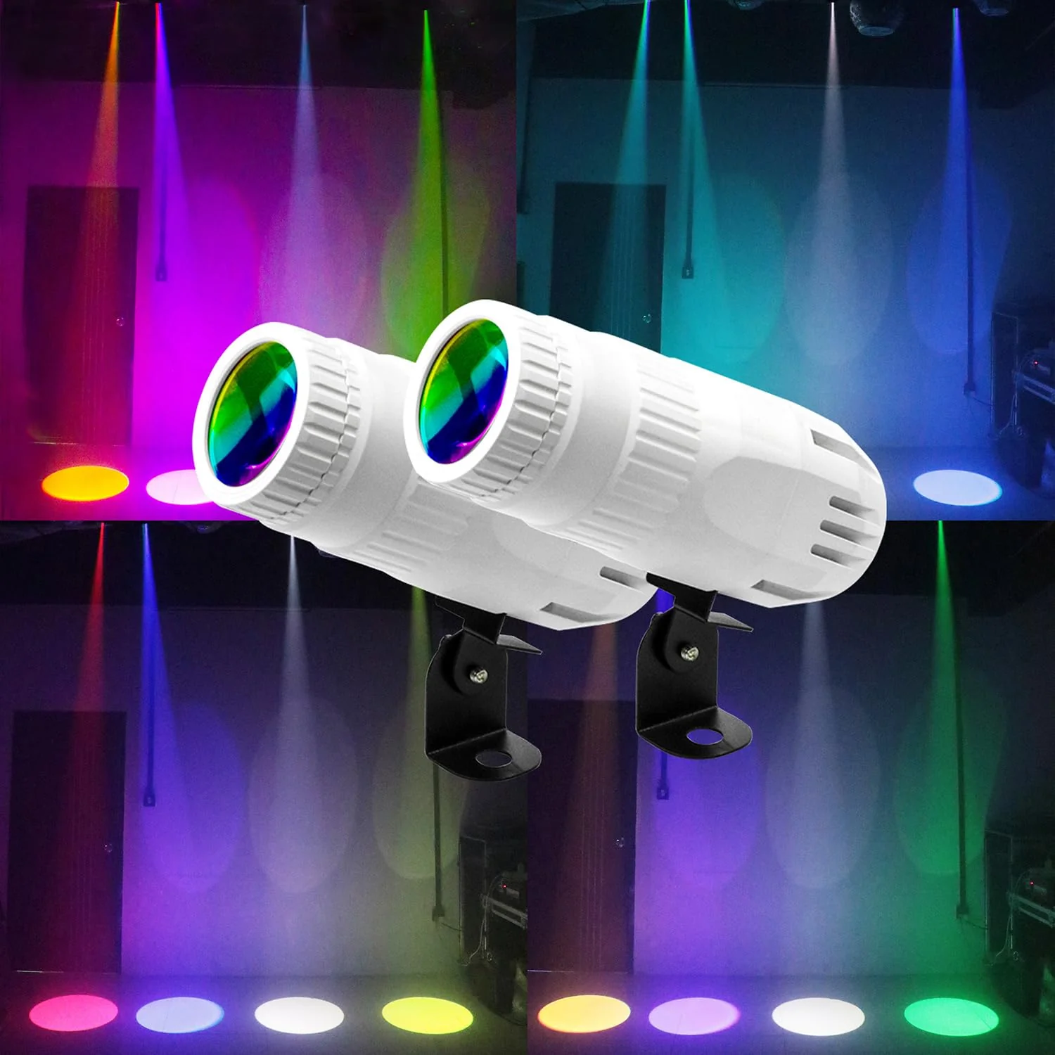 4 in 1 Small Spotlight Mini RGBW LED Beam Spot Lights Stage Effect Lighting LED Beam Pinspot Light for Mirror Ball Club Party Bar DJ Events (White) - Image 4