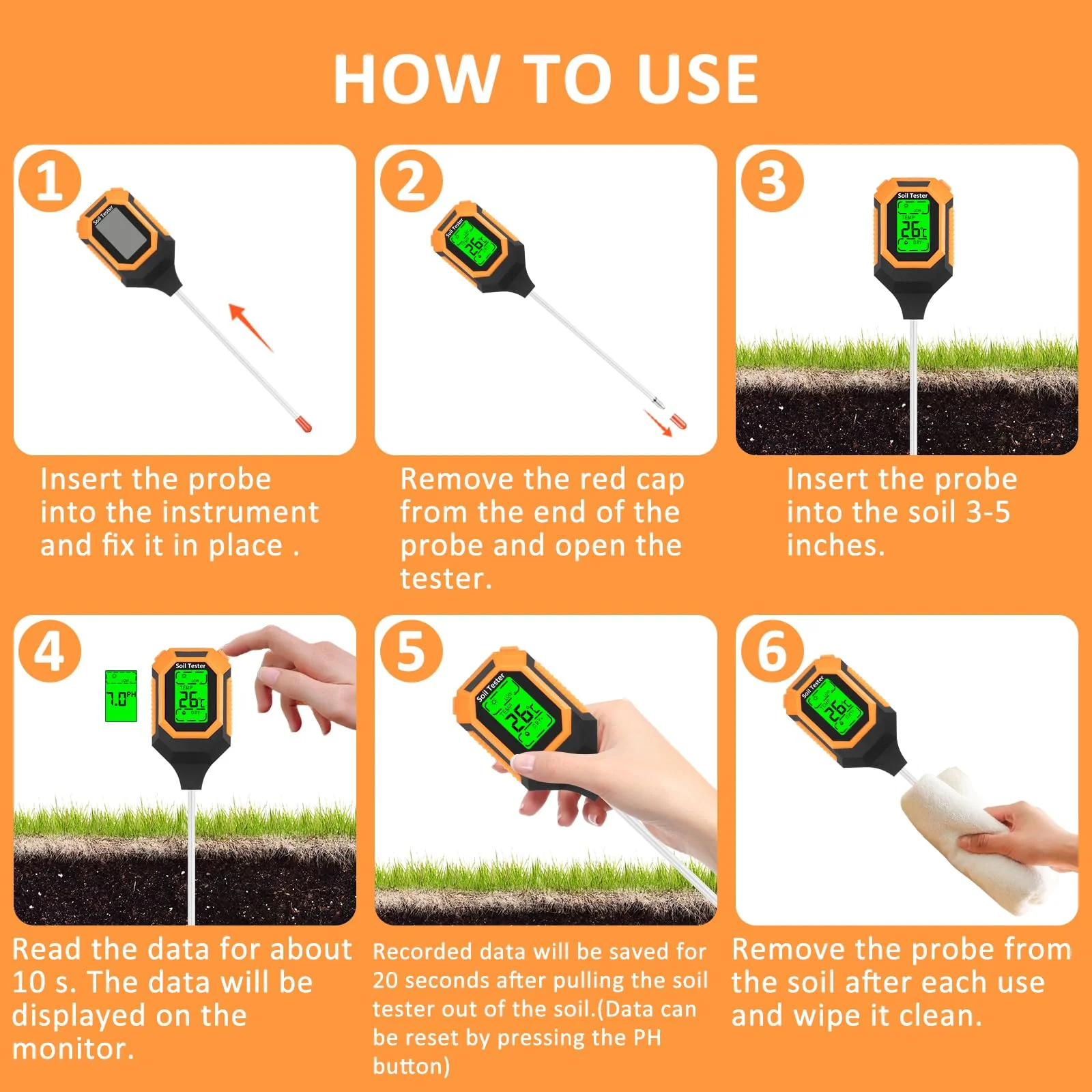 4-in-1 Soil Moisture Meter Digital PH Meter/Soil Moisture/Plant Temperature/Sunlight Intensity, Backlight LCD Display, Soil Test Meter for Garden, Lawn, Plant Care, Farm and Indoor Outdoor Plants - Image 5