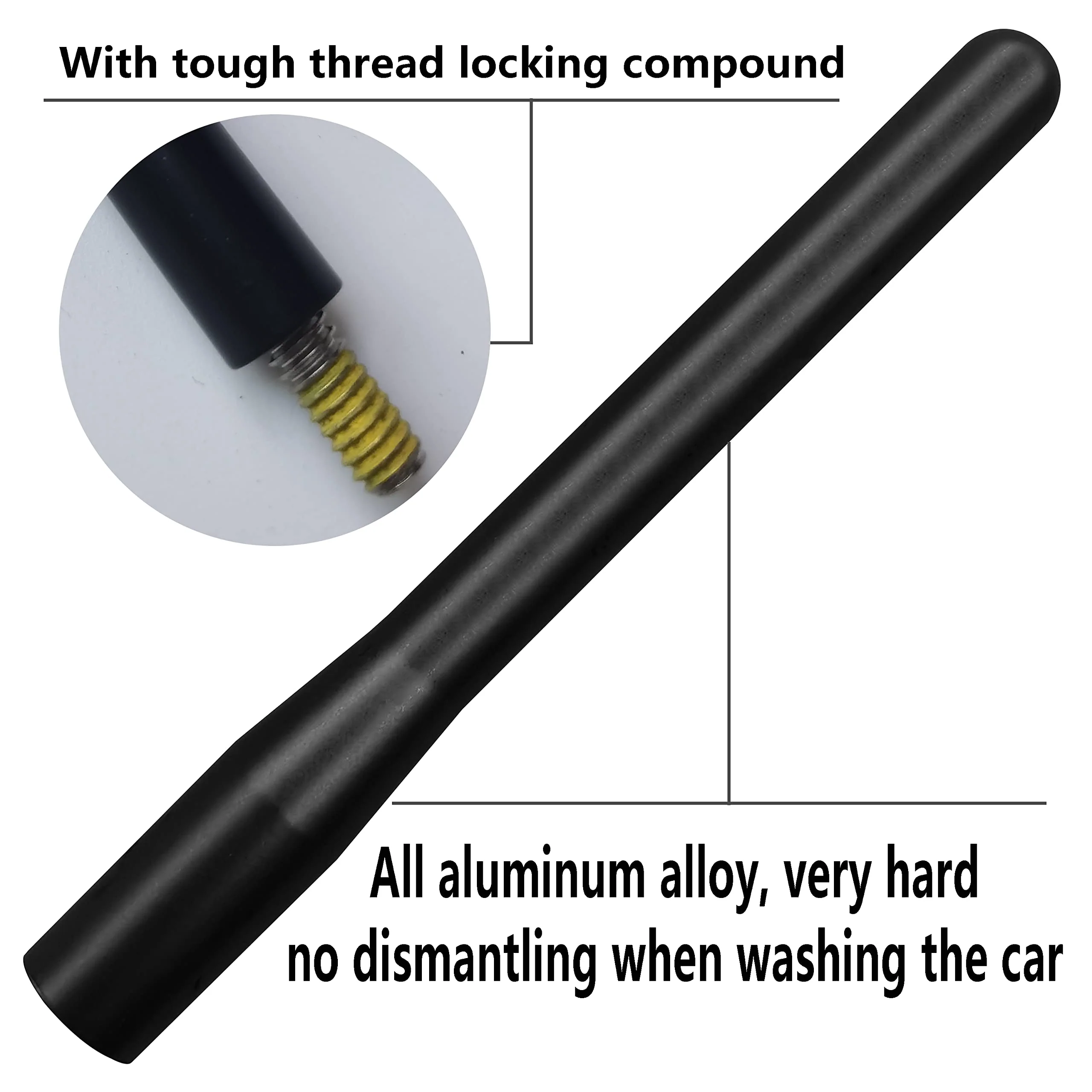 4 Inch Short Radio Aluminium Alloy Antenna for Toyota Tundra (2000-2020), Toyota Tacoma (2005-2016), Toyota FJ Cruiser (2006-2015), Nissan Titan (2019-2023) AM/FM Replacement Antenna - Image 3