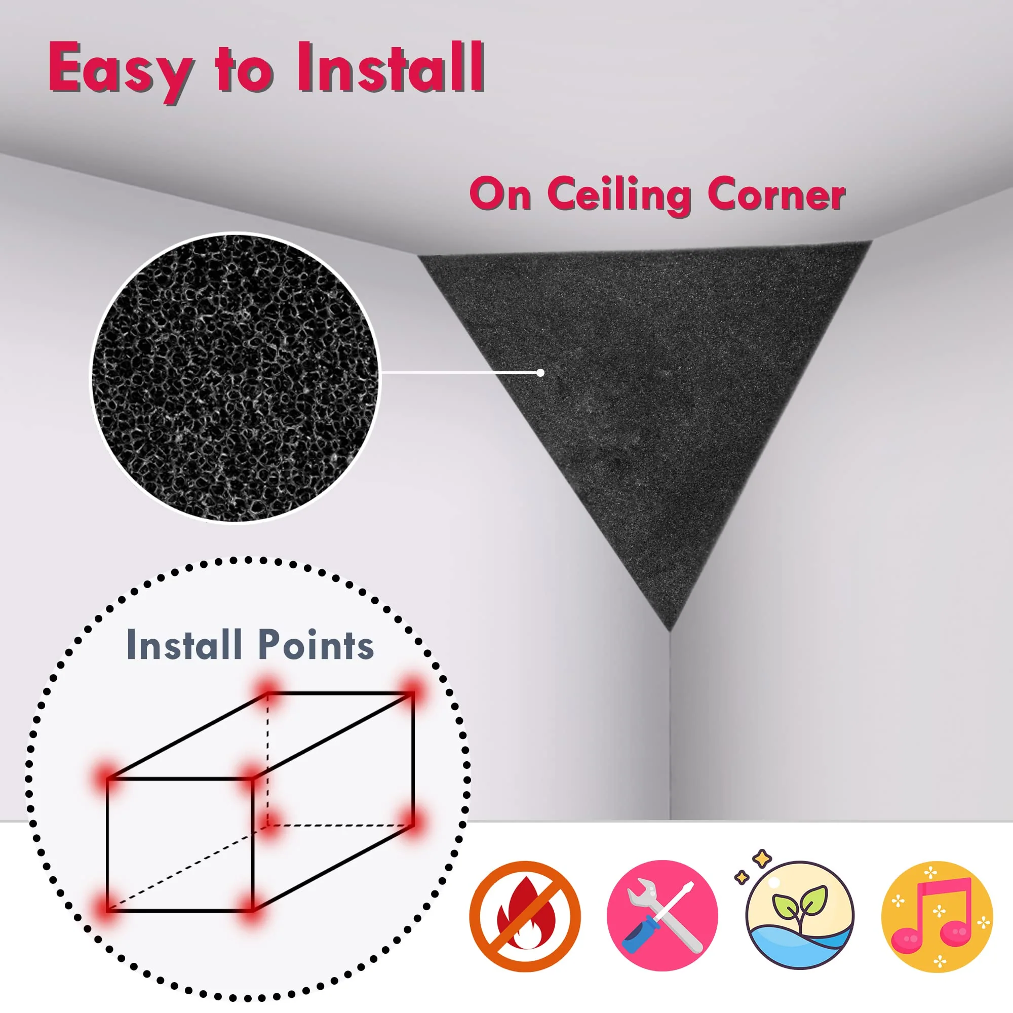 4 Pack Bass Traps for Ceiling Corner 16.5" Triangle 12" Depth Triangular Pyramid Acoustic Foam Bass Trap Sound Proofing for Home Studio Booth Low to High Frequency Sound Absorption Foam Triangular Pyramid Bass Traps - Image 3