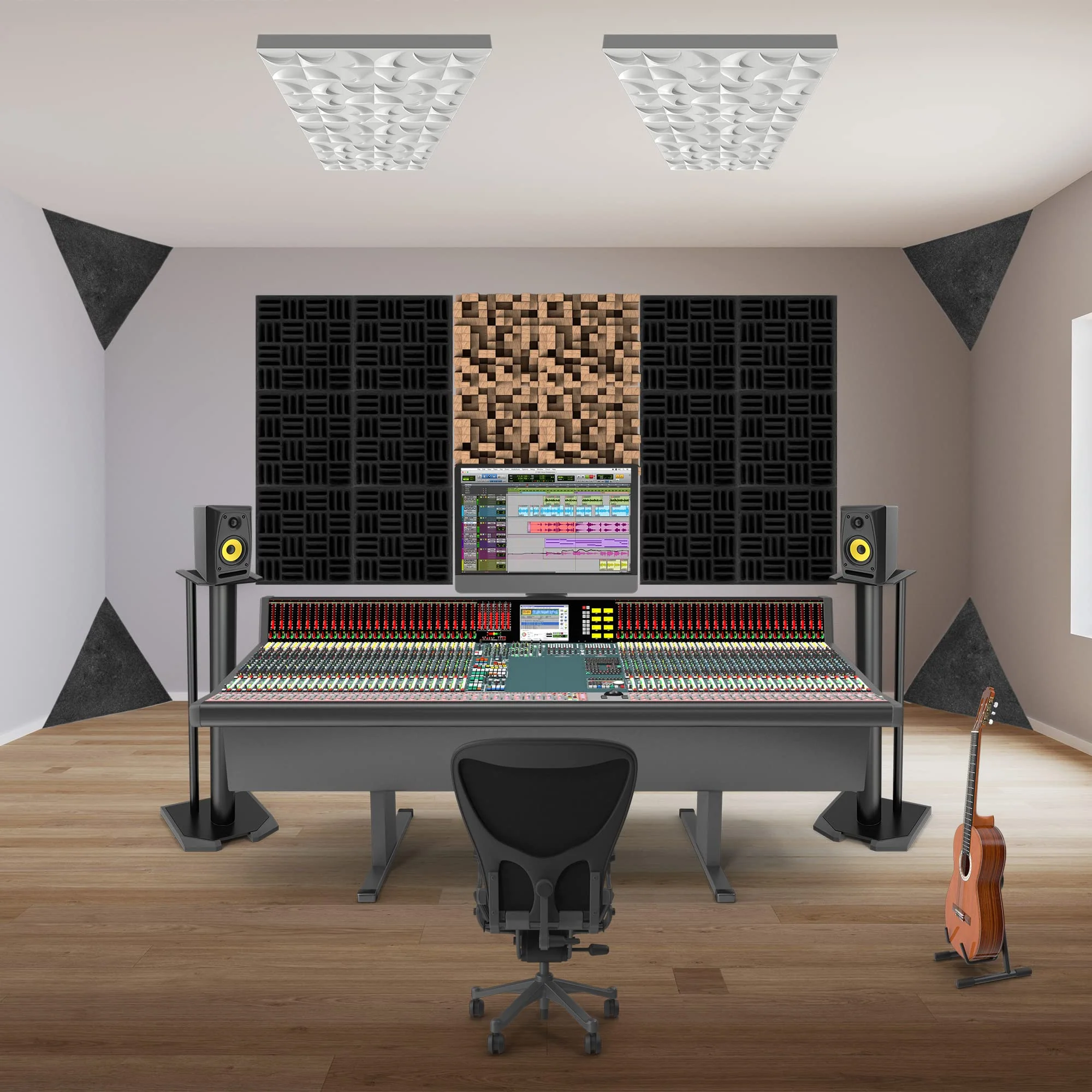 4 Pack Bass Traps for Ceiling Corner 16.5" Triangle 12" Depth Triangular Pyramid Acoustic Foam Bass Trap Sound Proofing for Home Studio Booth Low to High Frequency Sound Absorption Foam Triangular Pyramid Bass Traps - Image 5