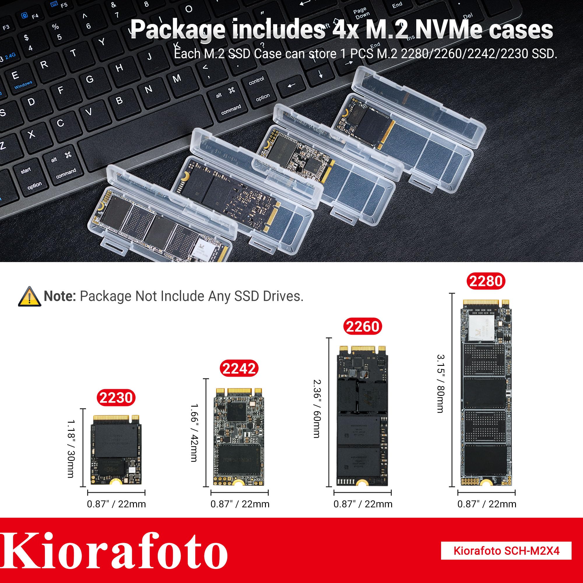 4 PACK Clear Plastic M.2 2280 2260 2242 2230 SSD Case, Portable M.2 NVMe SSD Case Protective Box M.2 2280 Holder Storage with Label, Individual M.2 Drive Storage Case Anti-Static & Shockproof for 4PCS SSDs（Clear） - Image 2