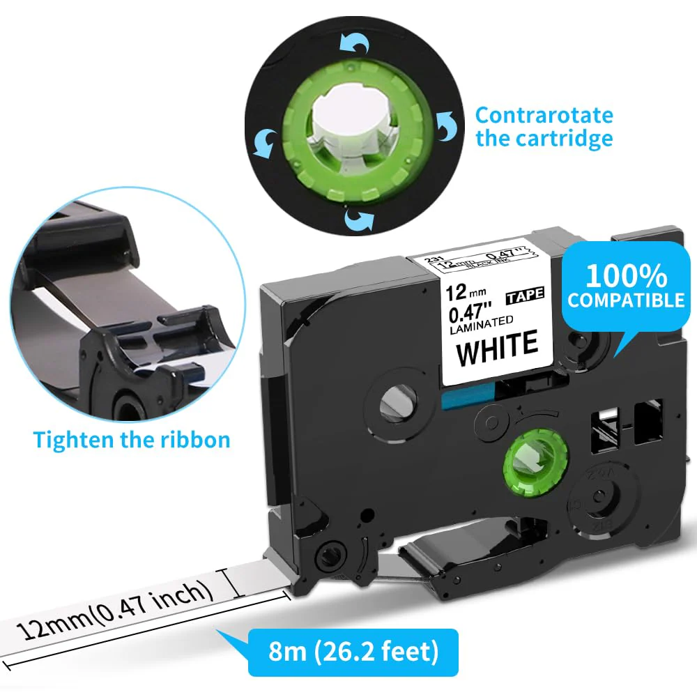 4-Pack Compatible with Brother Label Maker Tape TZe-231 TZ-231 P Touch Label Tape 12mm 0.47 White TZ,Work for Ptouch PT-D210 PT-H110 PT-D600 PT-D220 PT-D410,PT-1290,Black on White Tape 8m 26.2ft - Image 9