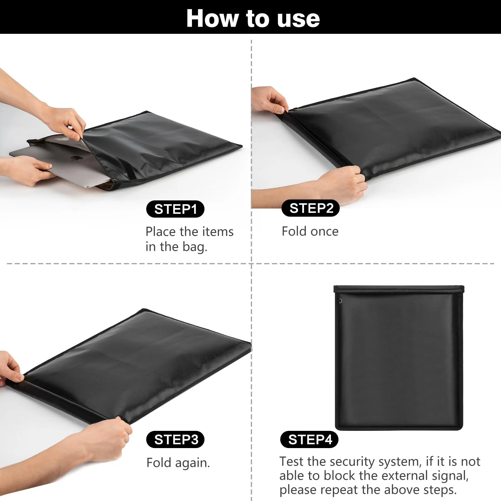 4 Pack Faraday Bags, Large Faraday Bag EMP Proof for Phones & Laptops & Tablets& Car Keys, Fireproof & Water Resistant Faraday Key Fob Protector for RFID Signal Blocker Pouch Black - Image 7