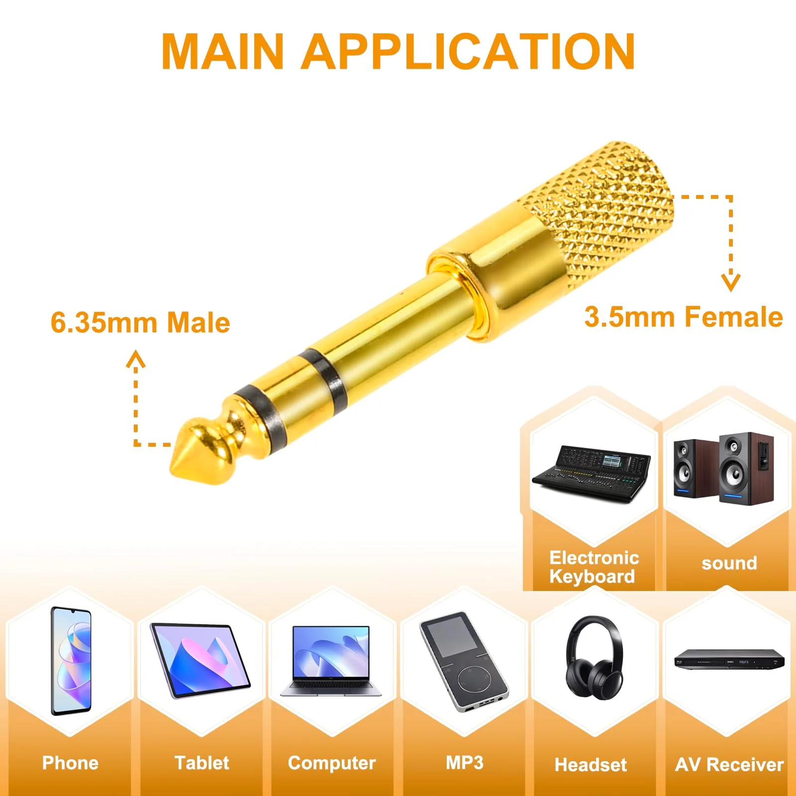 4 Pack Headphone Jack 3.5mm (1/8 inch) Male to 6.35mm(1/4 inch) Female Adapter and 6.35mm（1/4） to 3.5mm(1/8) Audio Adapter,Stereo Audio Jack Adapter for Player, Headphone,Guitar Amplifier - Image 3
