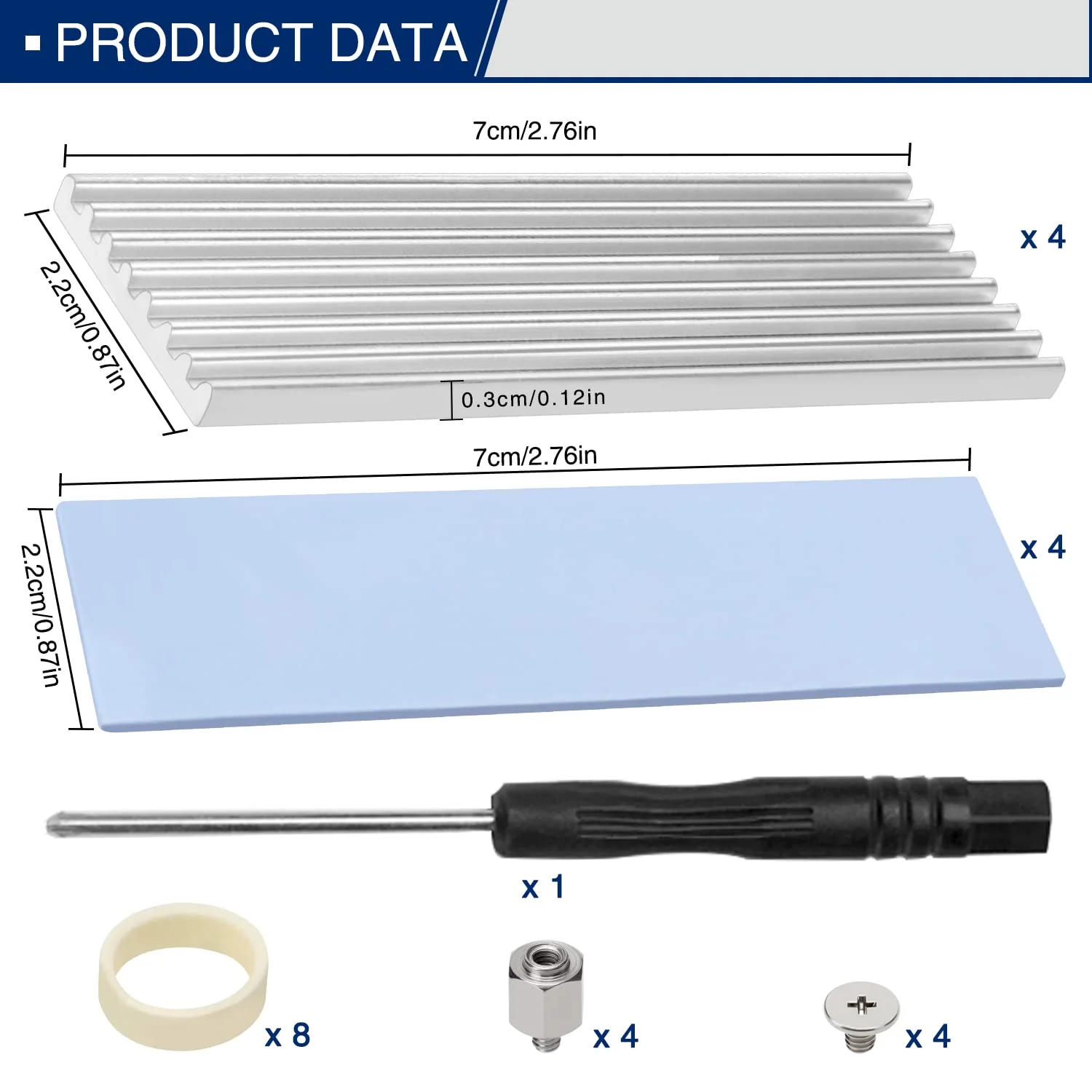 4 Pack M.2 SSD Heatsink VooGenzek Aluminum Heatsink with M.2 SSD Screws and Heat Conductive Silicone Pads for M.2 Heatsink Laptops and Desktops, 70x22x3mm, Silver Silver - 70X22X3 mm - Image 2