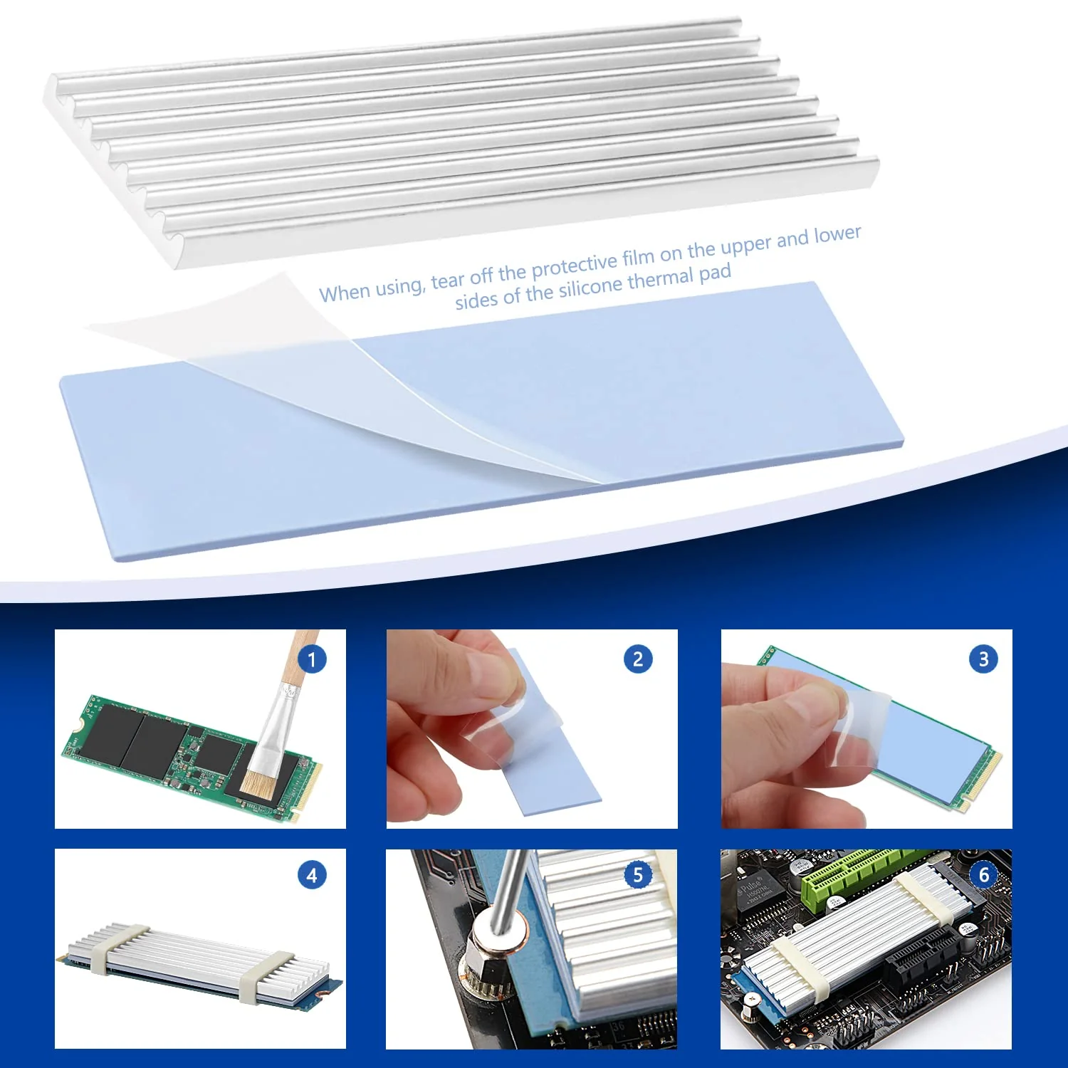 4 Pack M.2 SSD Heatsink VooGenzek Aluminum Heatsink with M.2 SSD Screws and Heat Conductive Silicone Pads for M.2 Heatsink Laptops and Desktops, 70x22x3mm, Silver Silver - 70X22X3 mm - Image 4