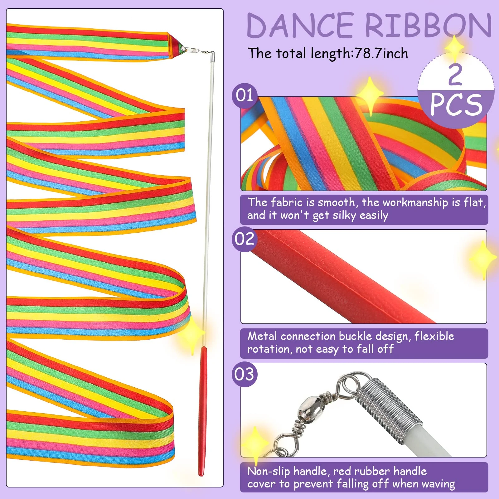 4 Pack Twirling Baton 21 Inch Band Marching Baton Stainless Steel Conductors Metal Gymnastics Parade Stick Dance Ribbon Streamer for Kid Girl - Image 3