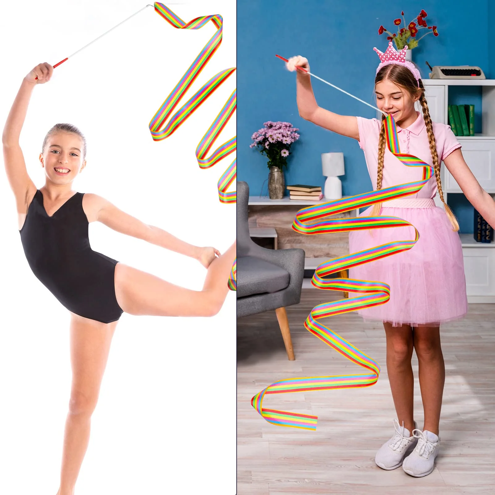4 Pack Twirling Baton 21 Inch Band Marching Baton Stainless Steel Conductors Metal Gymnastics Parade Stick Dance Ribbon Streamer for Kid Girl - Image 7