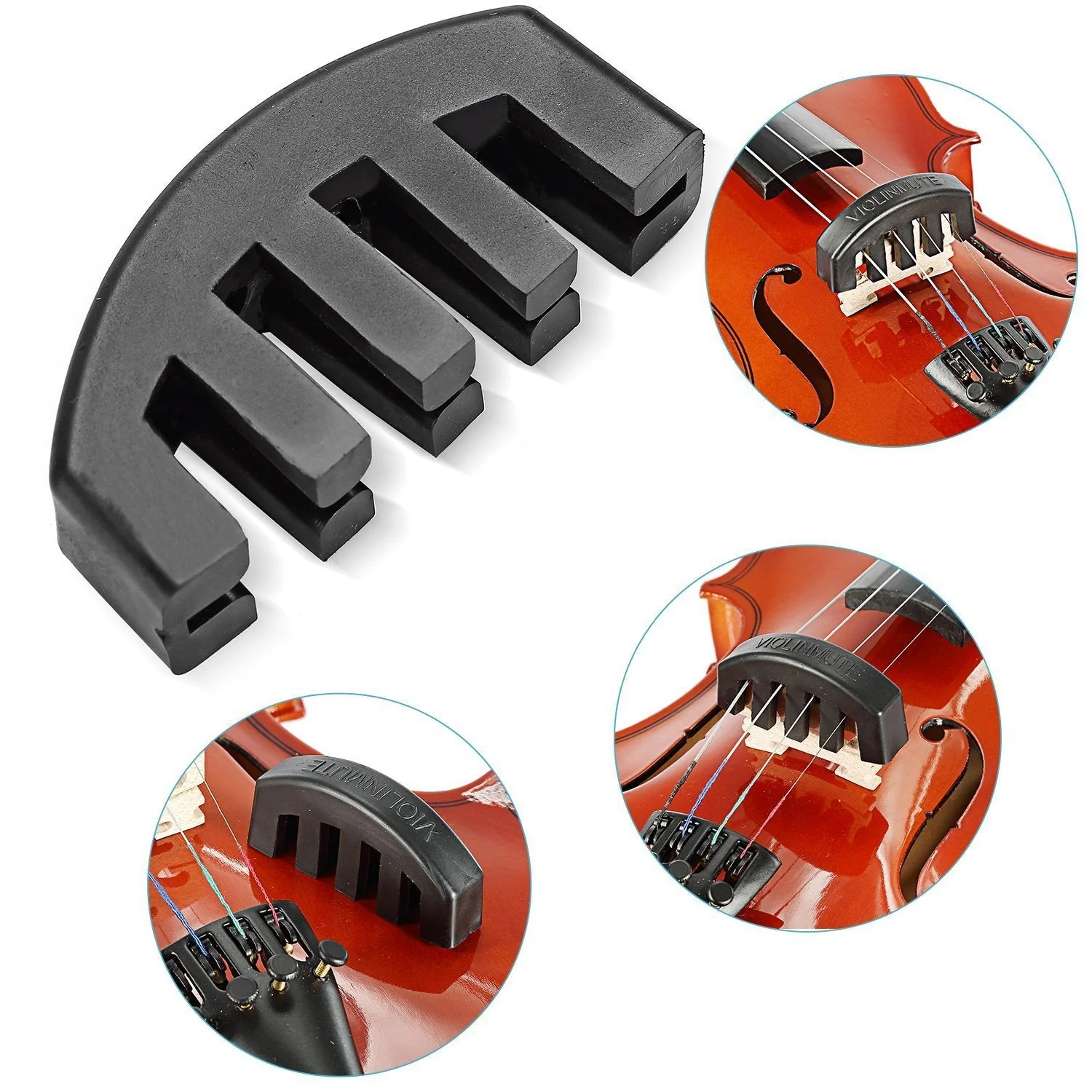 4 Pack Violin Practice Mute Set 2 PCS Claw Style (Rubber and Chrome) & 2 PCS Round Tourte Style Violin Fiddle Silent Silencer Parts - Image 3