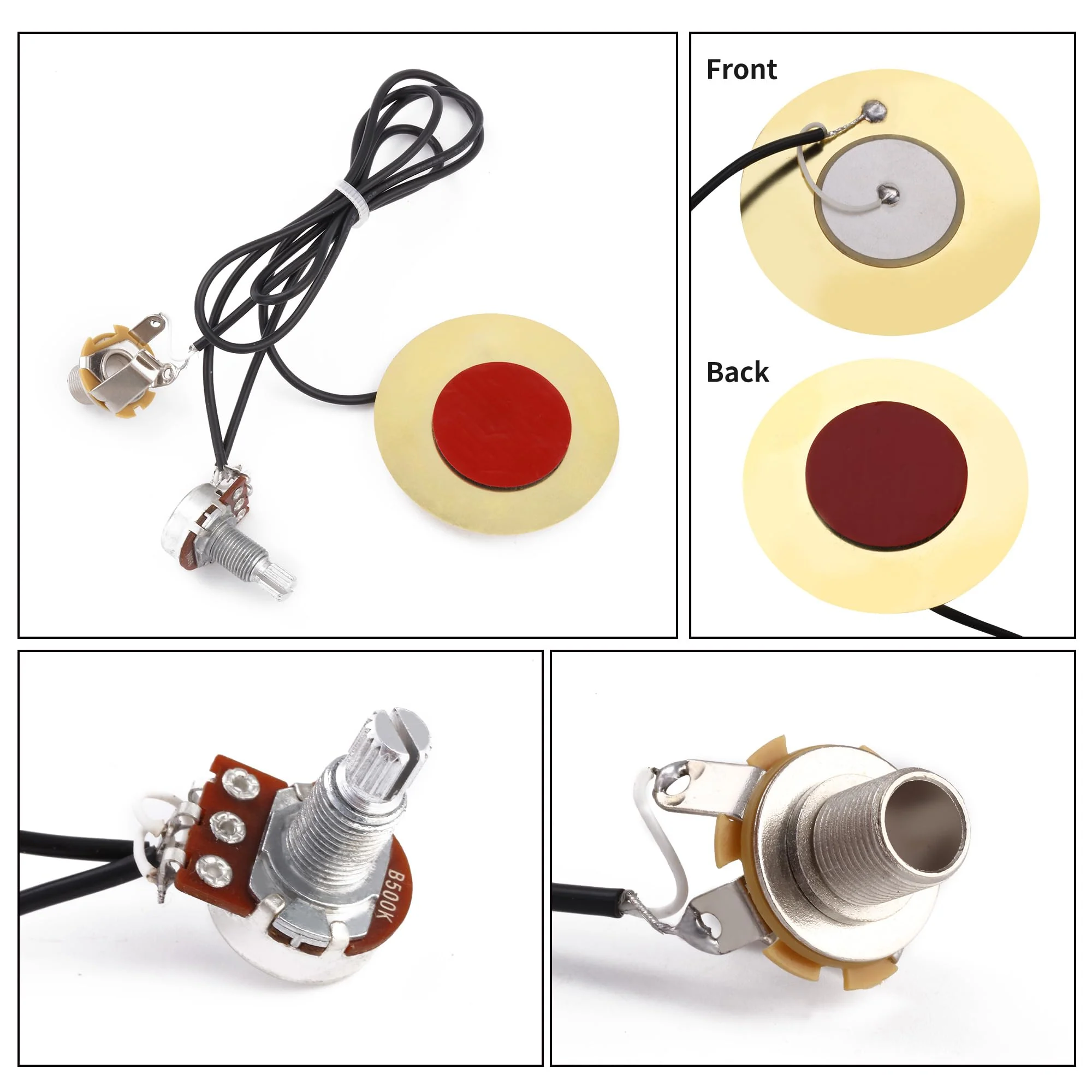 4 Packs 50mm Piezo Pickup Transducer Prewired Amplifier with 6.35mm Output Jack for Acoustic Guitars, Ukuleles, and Cigar Box Guitars - Image 3