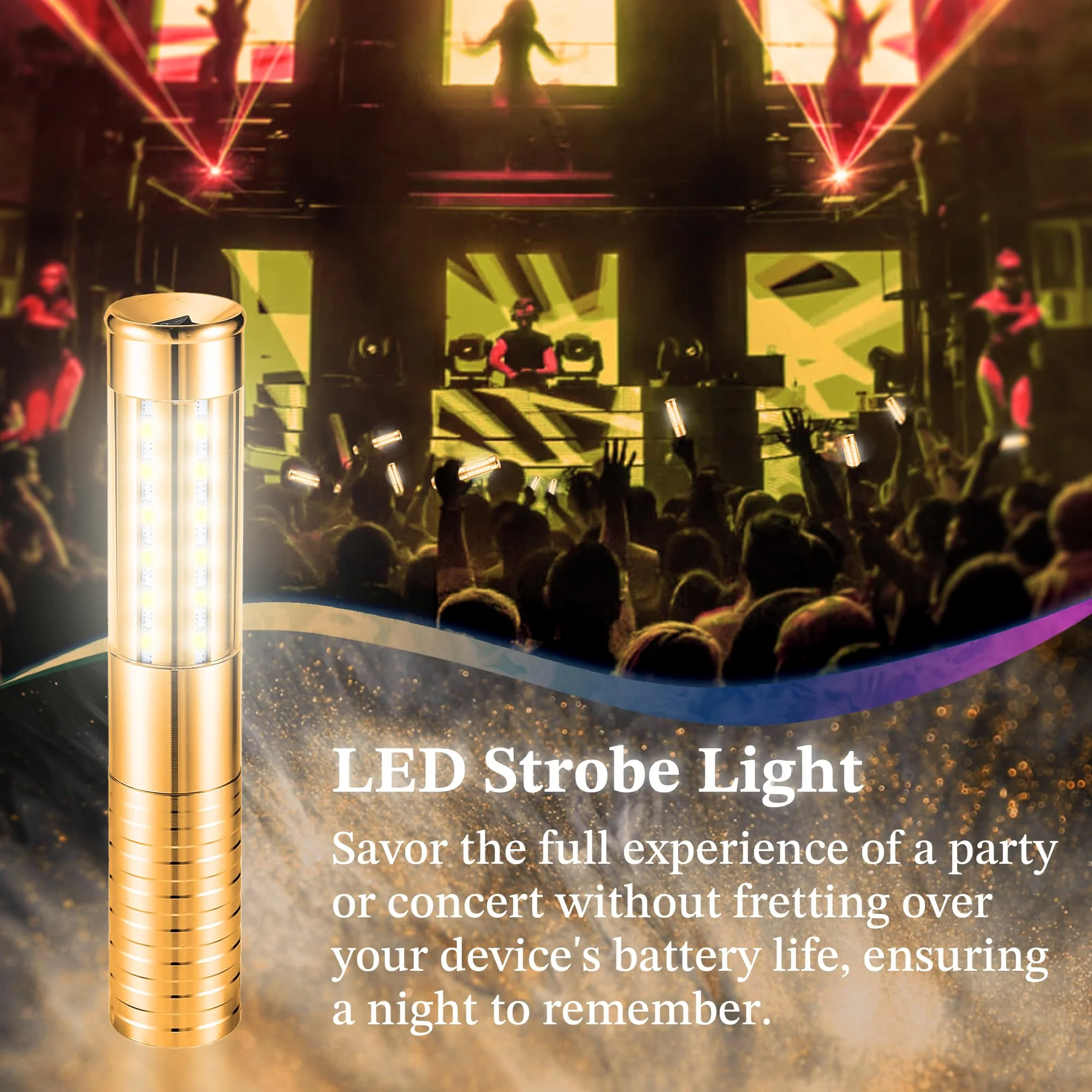 4 Packs Rechargeable LED Strobe Baton Lights Reusable Bottle Service Lights for Liquor Bottles Handheld Service Sparklers for Club Weddings Concert Outdoor Events (Gold-White Light, 4) Gold-White Light - Image 3