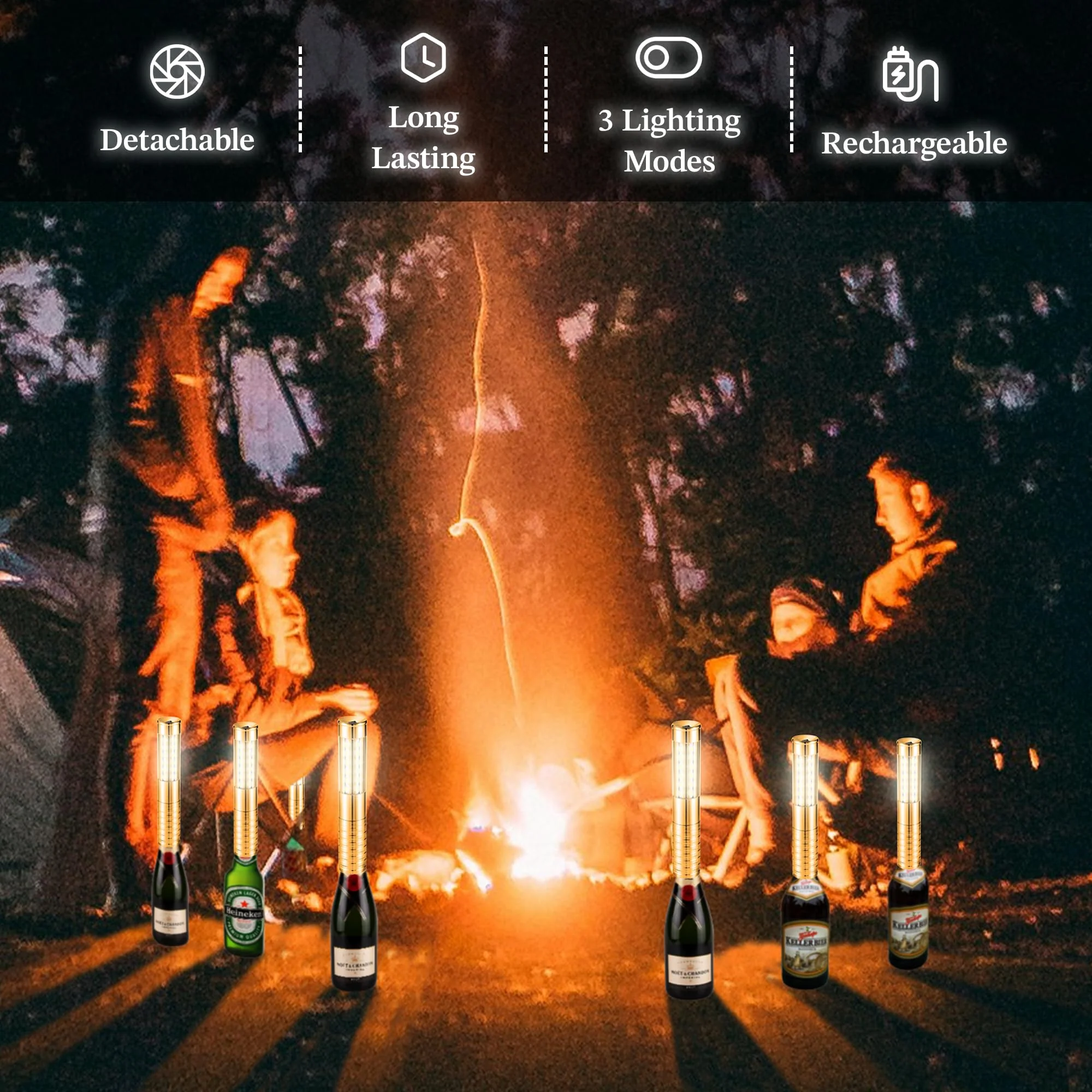 4 Packs Rechargeable LED Strobe Baton Lights Reusable Bottle Service Lights for Liquor Bottles Handheld Service Sparklers for Club Weddings Concert Outdoor Events (Gold-White Light, 4) Gold-White Light - Image 4