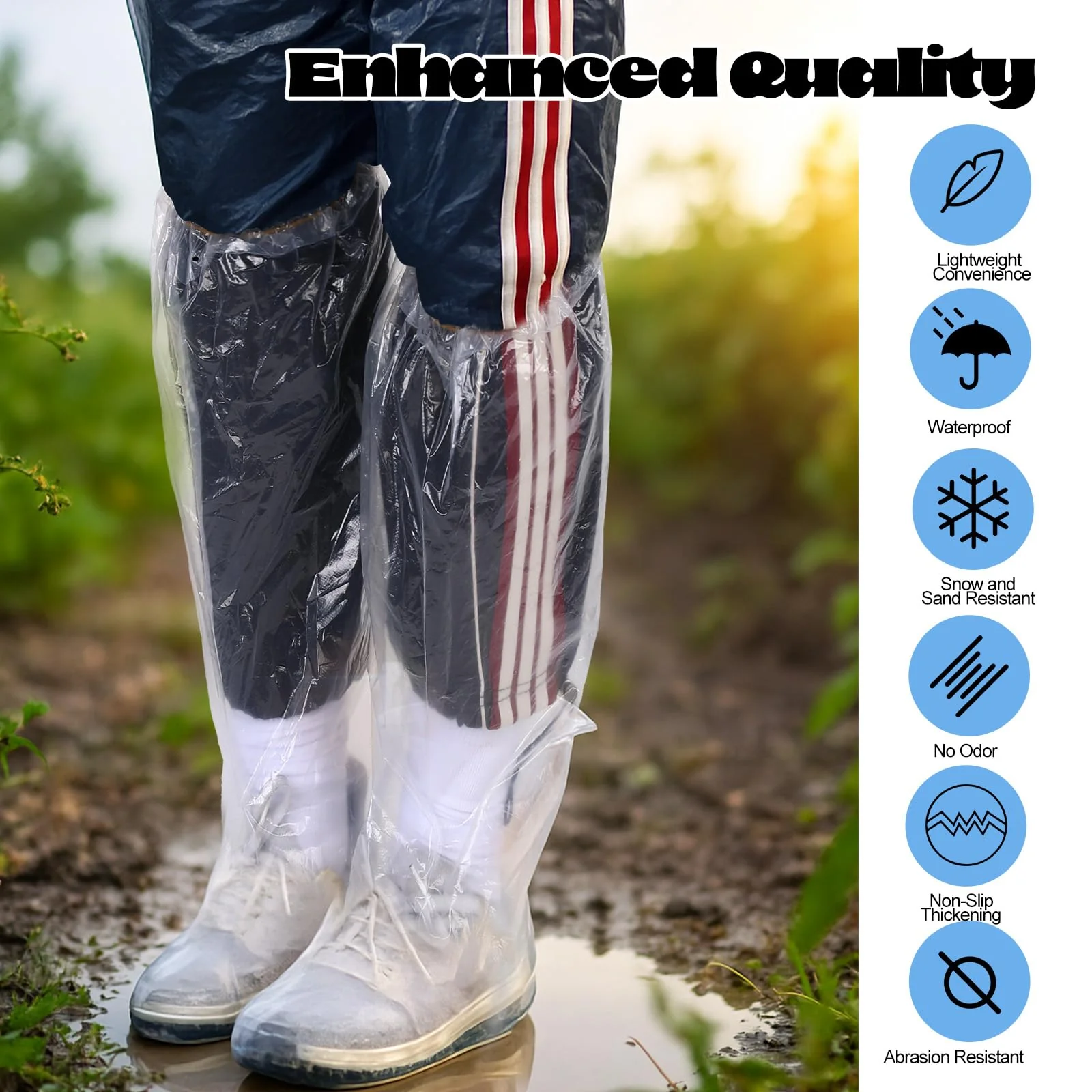 4 Pairs Disposable Boot Covers with Elastic Band, Waterproof Rain Shoe Covers, Transparent Overshoes, Waterproof, Non-Slip for Men and Women for Outdoor Camping - Image 3