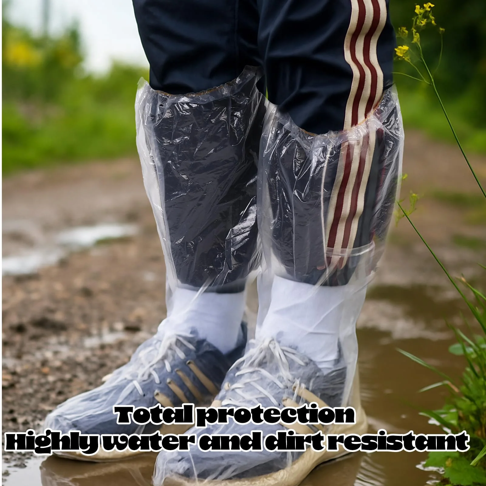 4 Pairs Disposable Boot Covers with Elastic Band, Waterproof Rain Shoe Covers, Transparent Overshoes, Waterproof, Non-Slip for Men and Women for Outdoor Camping - Image 5