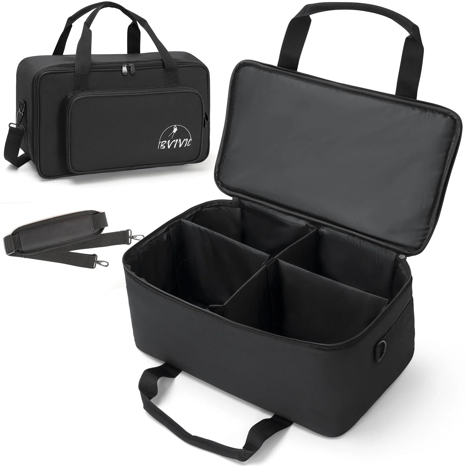4 Par Spotlight Bag 5/16'' Padded Stage Lighting Storage Bag with Dividers, Handle, Straps, Black 4 Par Lights Bag