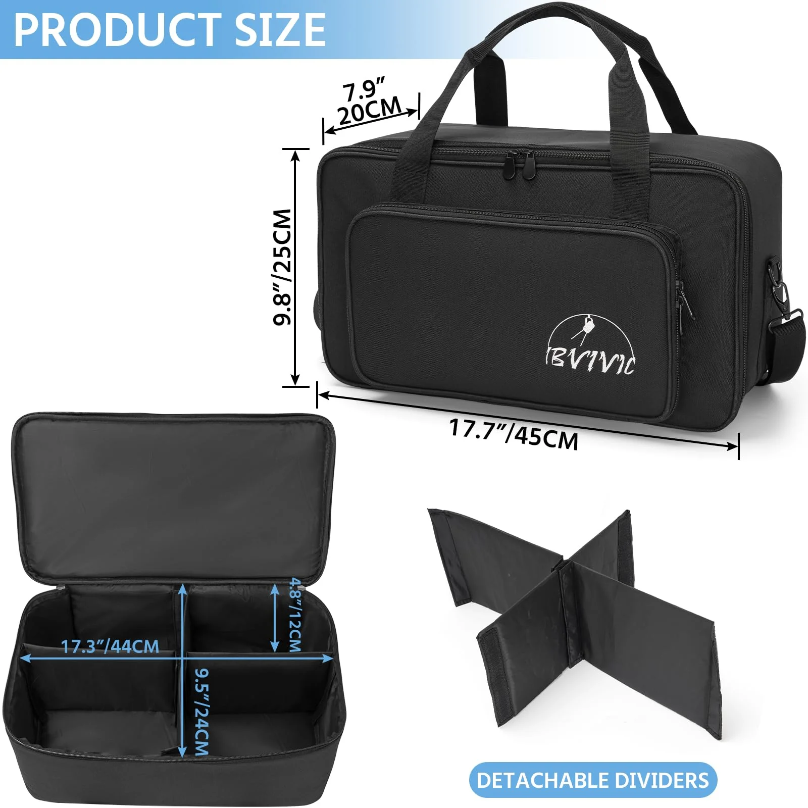 4 Par Spotlight Bag 5/16'' Padded Stage Lighting Storage Bag with Dividers, Handle, Straps, Black 4 Par Lights Bag - Image 2