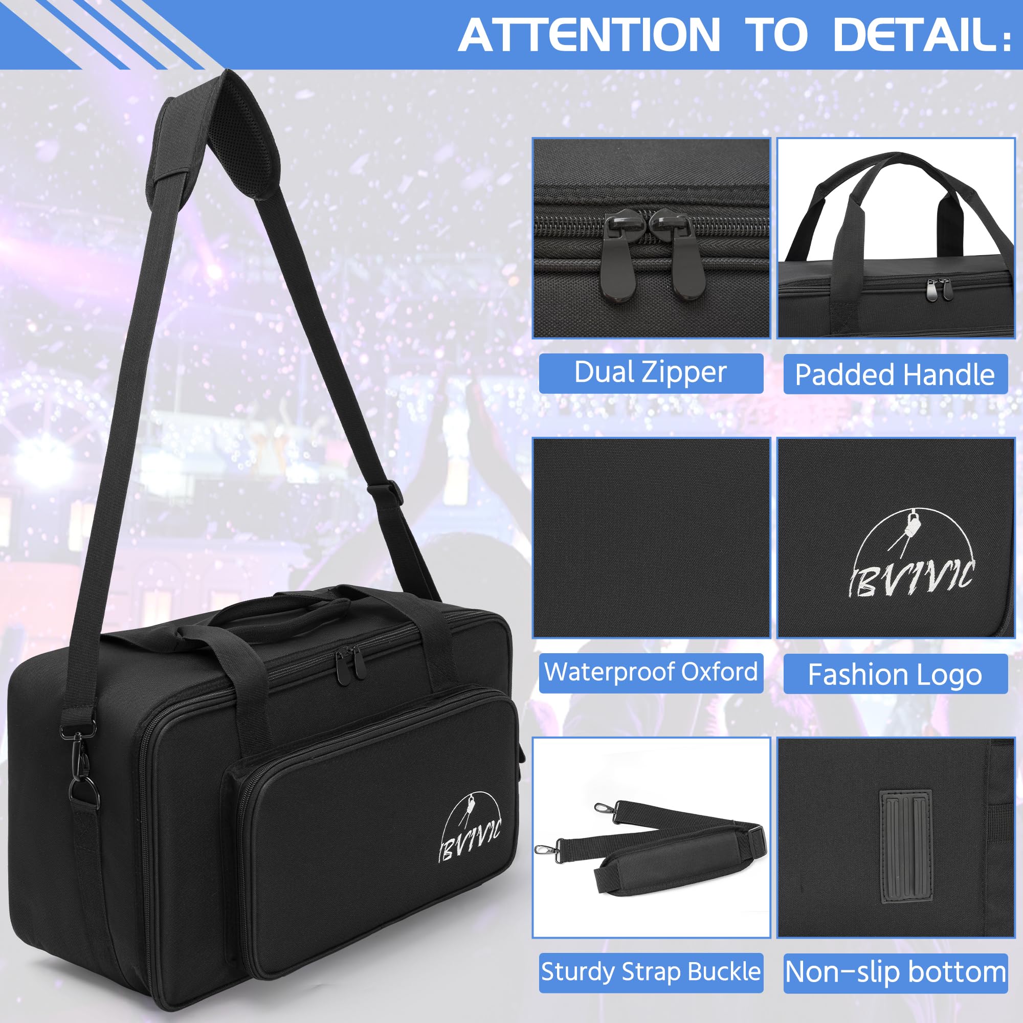 4 Par Spotlight Bag 5/16'' Padded Stage Lighting Storage Bag with Dividers, Handle, Straps, Black 4 Par Lights Bag - Image 3