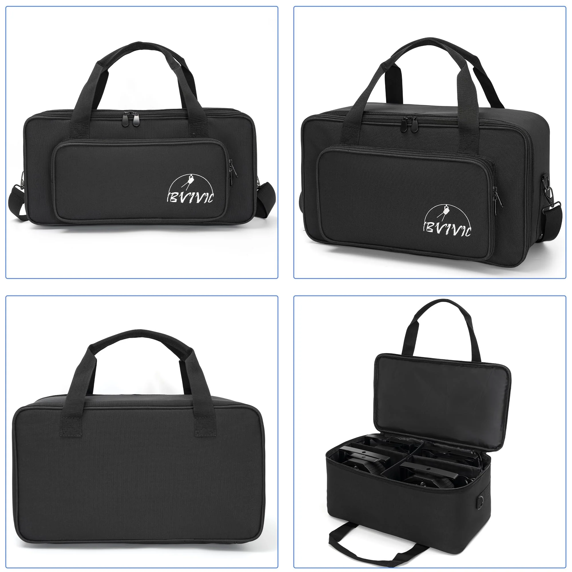 4 Par Spotlight Bag 5/16'' Padded Stage Lighting Storage Bag with Dividers, Handle, Straps, Black 4 Par Lights Bag - Image 4