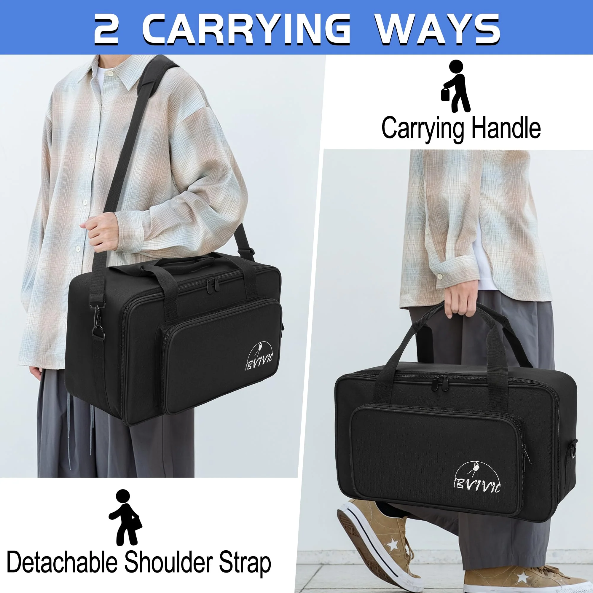 4 Par Spotlight Bag 5/16'' Padded Stage Lighting Storage Bag with Dividers, Handle, Straps, Black 4 Par Lights Bag - Image 5