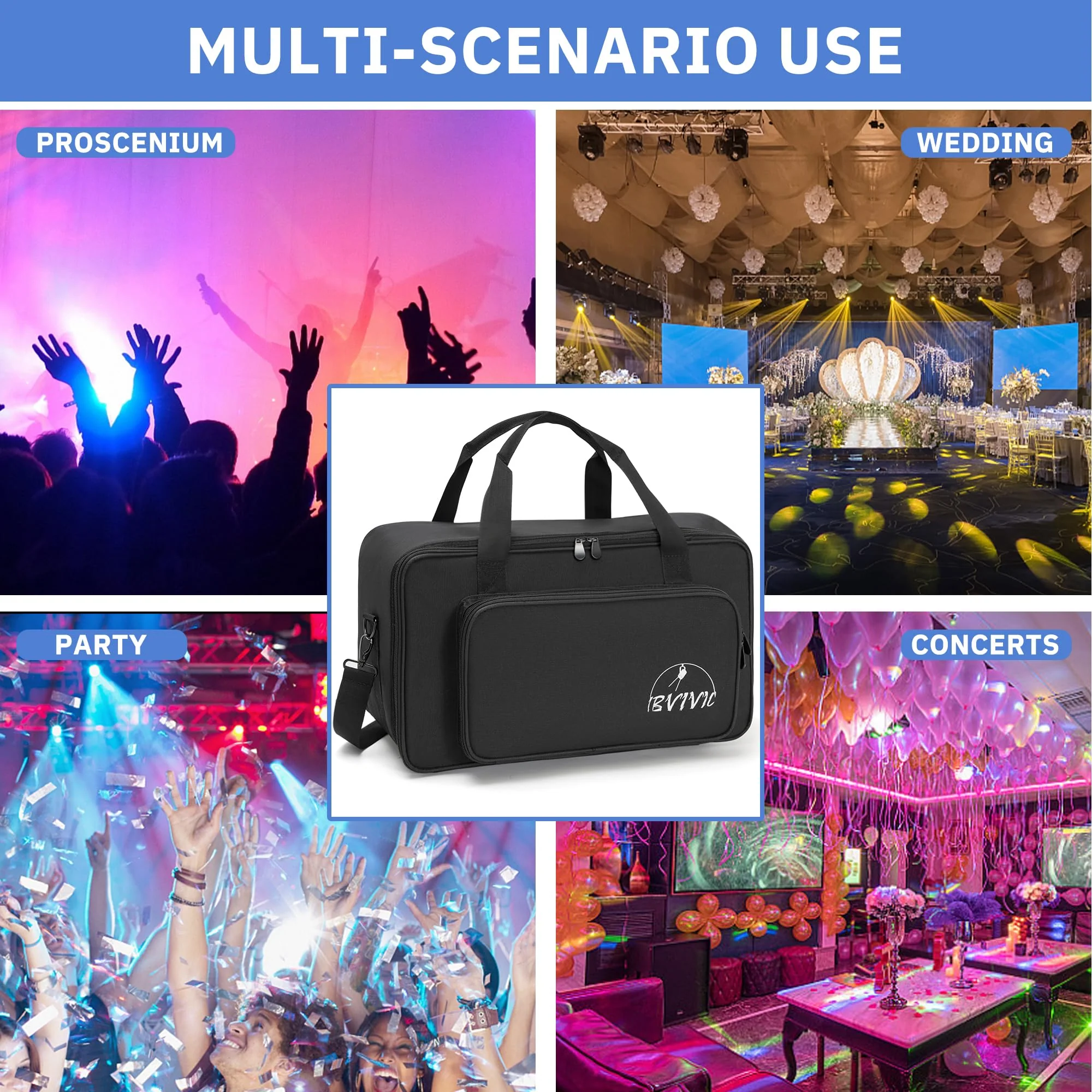4 Par Spotlight Bag 5/16'' Padded Stage Lighting Storage Bag with Dividers, Handle, Straps, Black 4 Par Lights Bag - Image 6