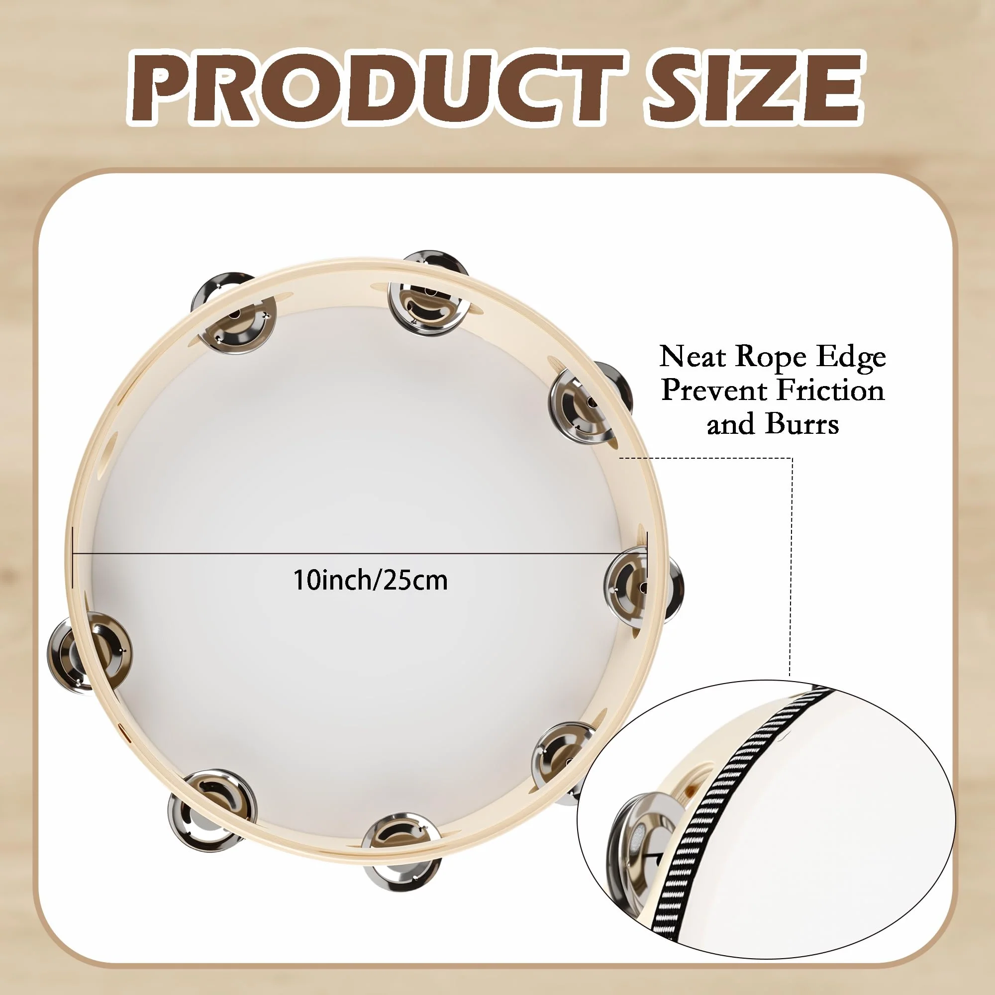 4 Pcs 10 Inch Adult Wedding Tambourines Drum Wooden Natural Handheld Drums Metal Jingles Drums Musical Instruments Percussion for Church Wedding Party Favor - Image 2