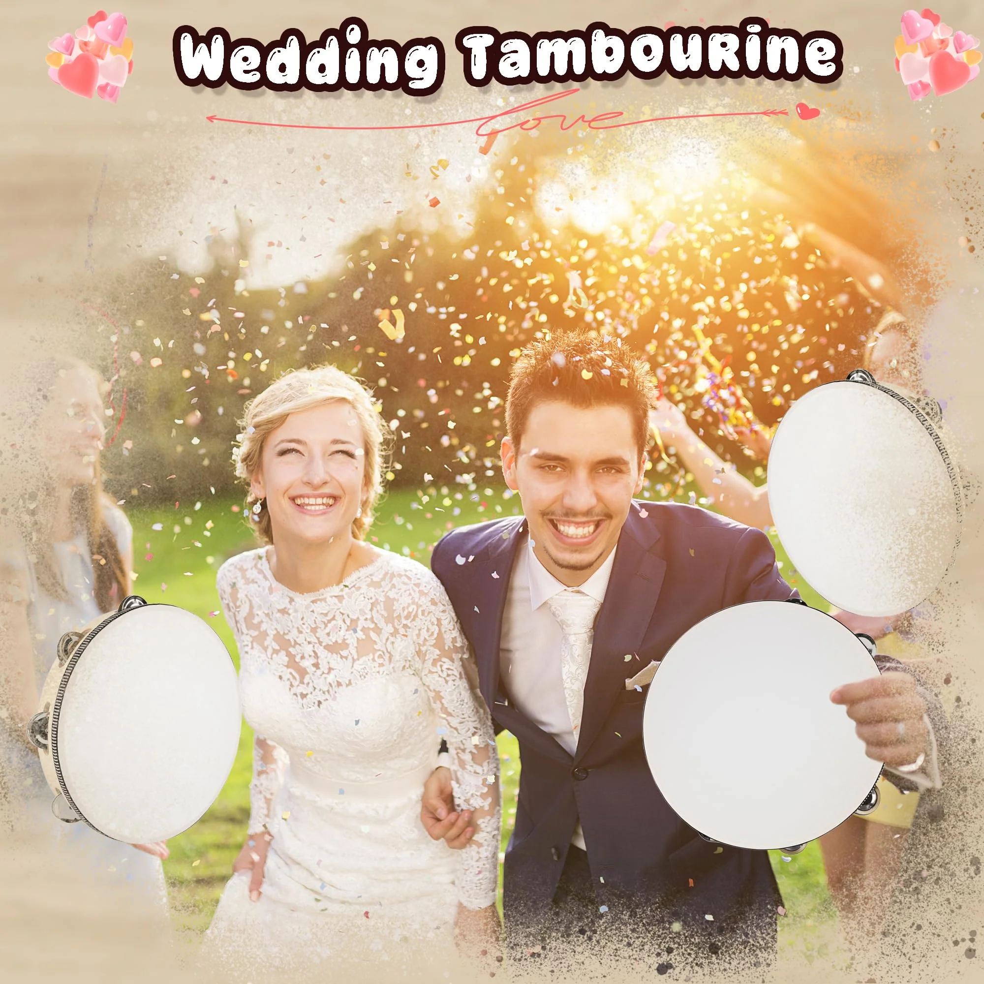 4 Pcs 10 Inch Adult Wedding Tambourines Drum Wooden Natural Handheld Drums Metal Jingles Drums Musical Instruments Percussion for Church Wedding Party Favor - Image 4
