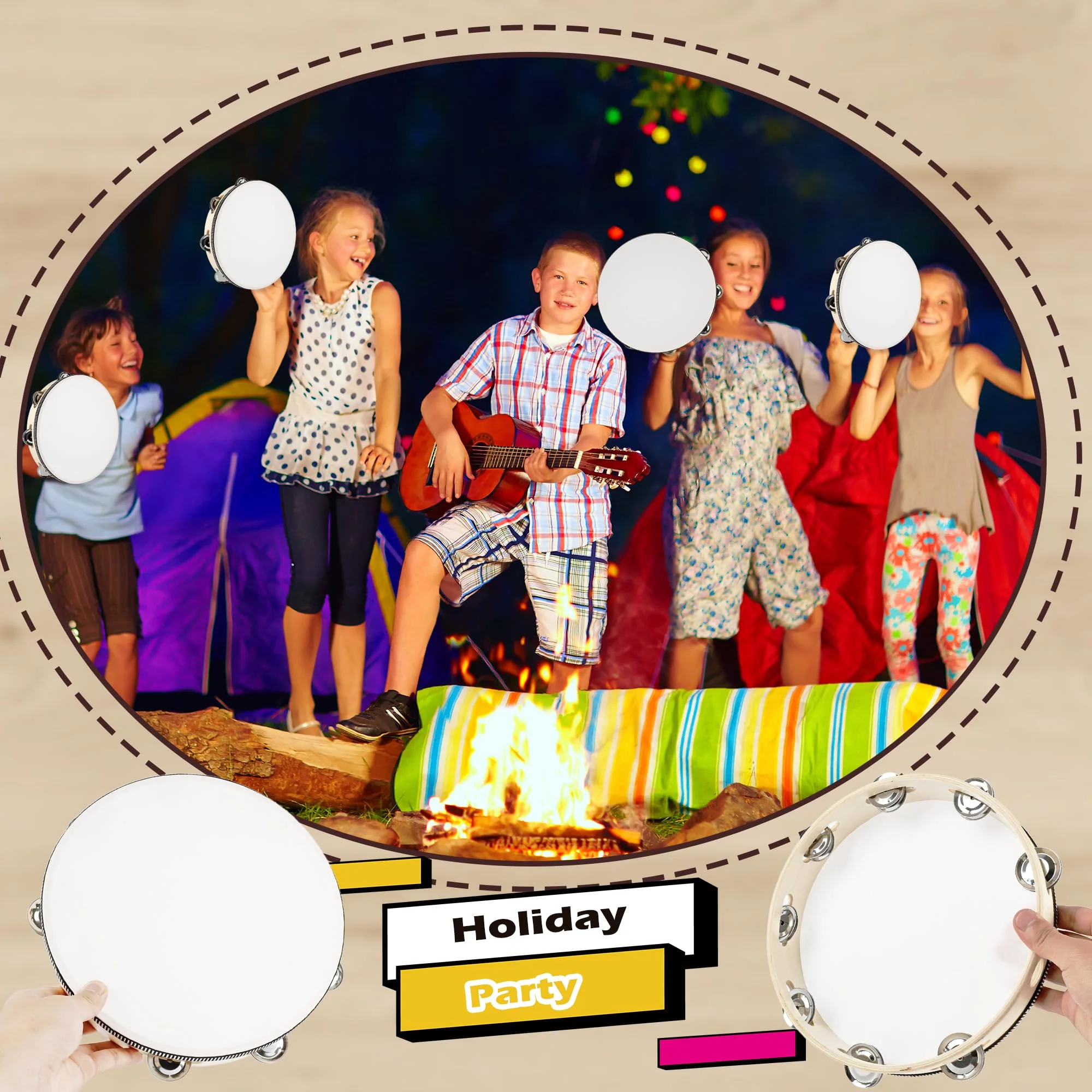 4 Pcs 10 Inch Adult Wedding Tambourines Drum Wooden Natural Handheld Drums Metal Jingles Drums Musical Instruments Percussion for Church Wedding Party Favor - Image 6