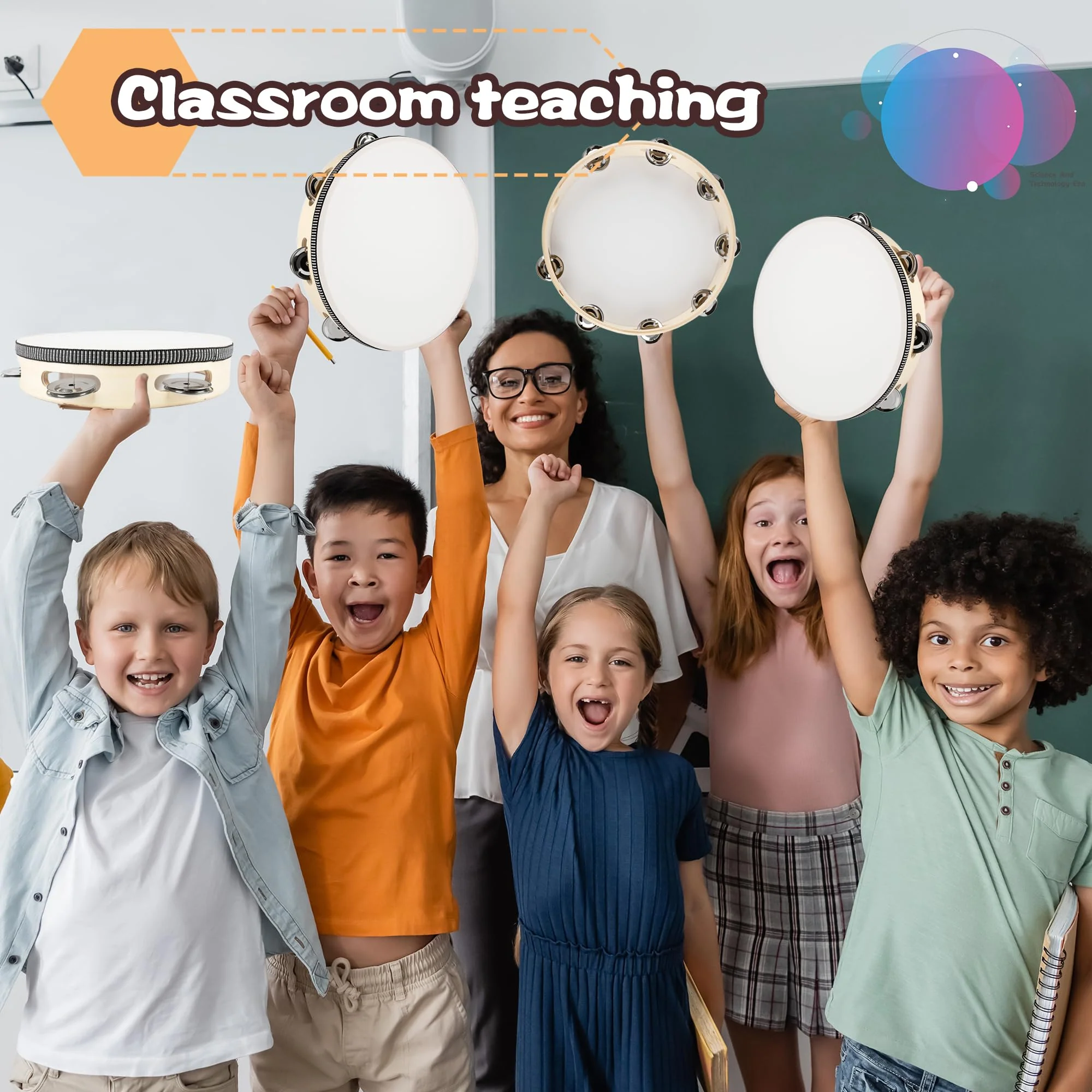 4 Pcs 10 Inch Adult Wedding Tambourines Drum Wooden Natural Handheld Drums Metal Jingles Drums Musical Instruments Percussion for Church Wedding Party Favor - Image 7
