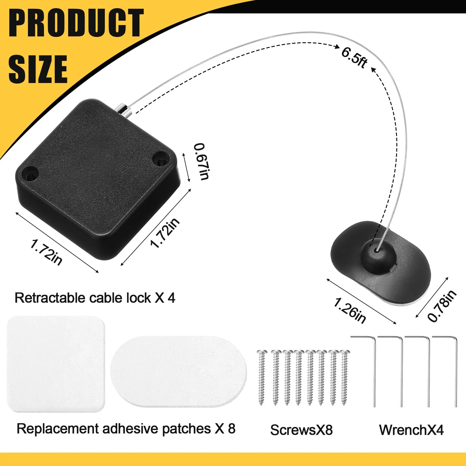 4 Pcs 6.5 ft Retractable Cable Lock with Double Sided Adhesive and Screws Remote Control Security Lock Anti Lost Rope Hardware Cable Lock Security Lanyard Lock for TV Tablets Showroom - Image 2