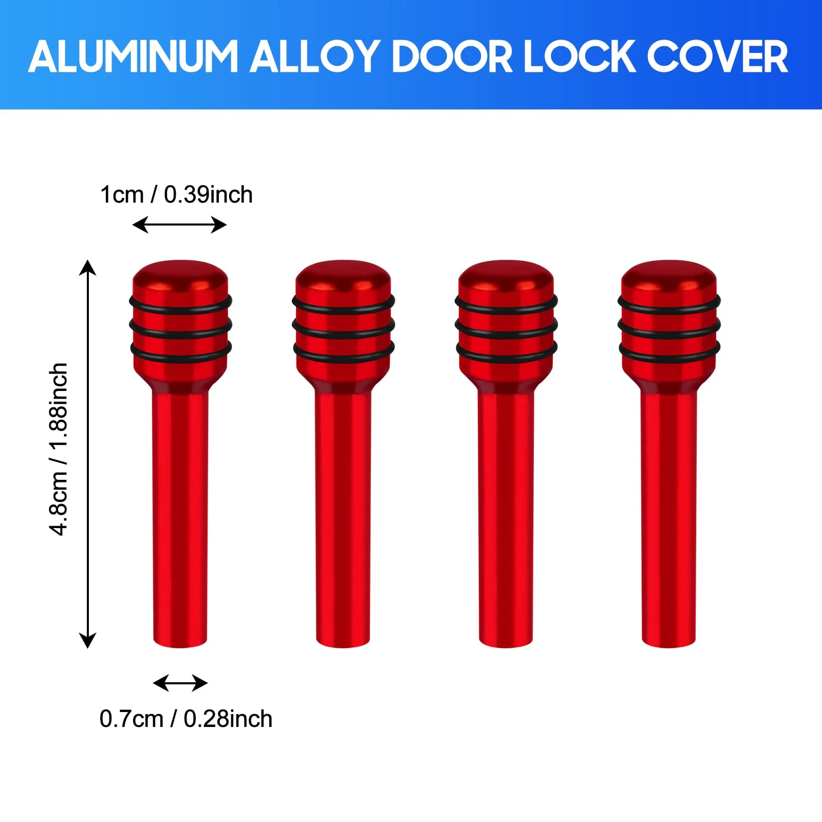 4 PCS Car Door Lock Knobs, Inner Door Lock Pull Pin Cover, Aluminum Alloy Decorative Door Lift Bolt, Universal Auto Accessories for Cars, Trucks (Red) Red - Image 4