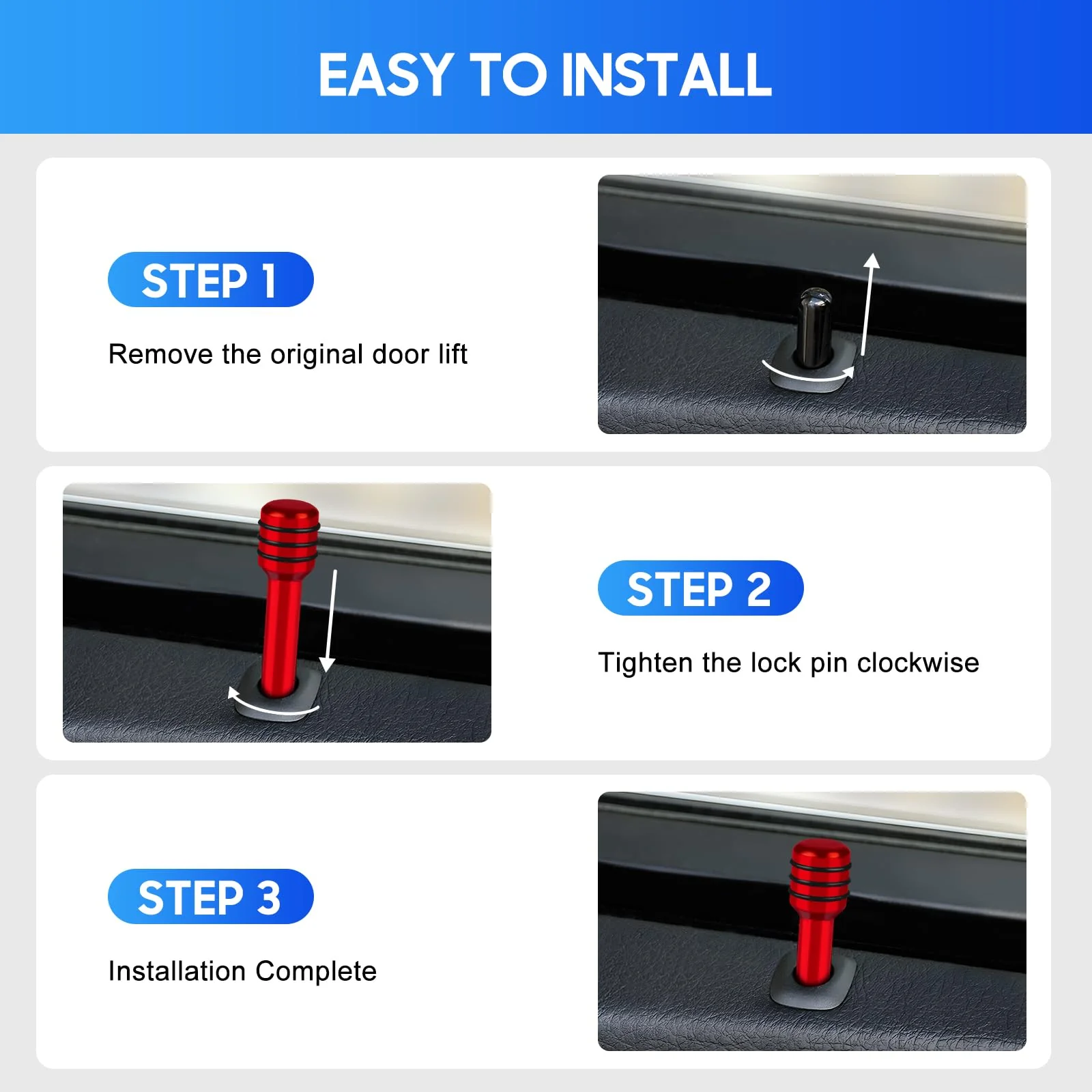 4 PCS Car Door Lock Knobs, Inner Door Lock Pull Pin Cover, Aluminum Alloy Decorative Door Lift Bolt, Universal Auto Accessories for Cars, Trucks (Red) Red - Image 5