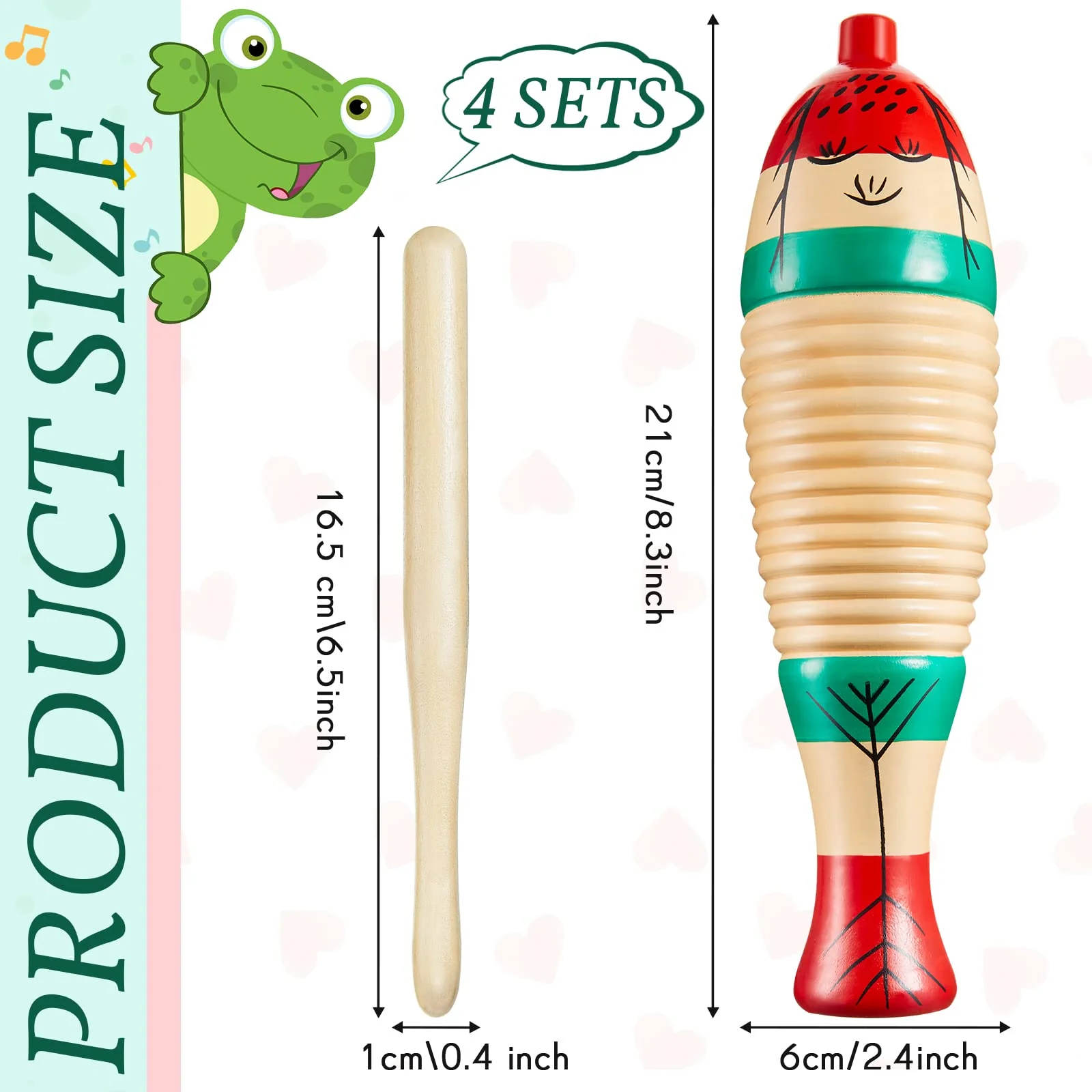 4 Pcs Christmas Fish Shaped Guiro Instrument 8.3 Inch Wood Latin Percussion Musical Instrument Colorful with Rhythm Sticks for Adults Xmas Gifts - Image 2
