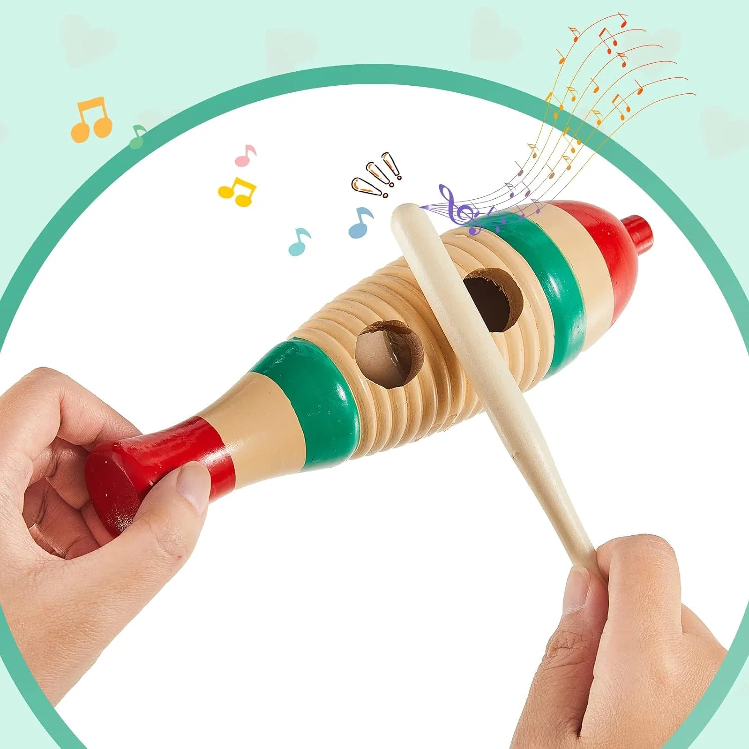 4 Pcs Christmas Fish Shaped Guiro Instrument 8.3 Inch Wood Latin Percussion Musical Instrument Colorful with Rhythm Sticks for Adults Xmas Gifts - Image 3
