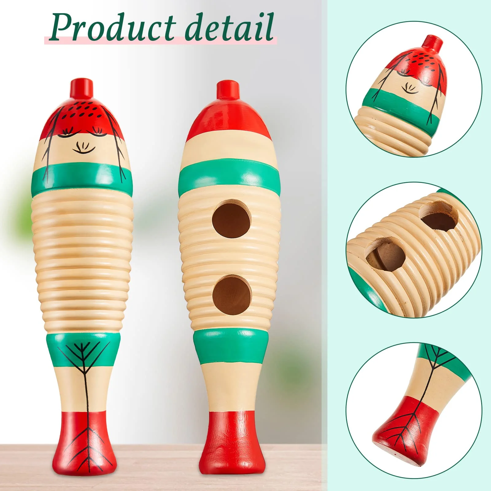 4 Pcs Christmas Fish Shaped Guiro Instrument 8.3 Inch Wood Latin Percussion Musical Instrument Colorful with Rhythm Sticks for Adults Xmas Gifts - Image 5