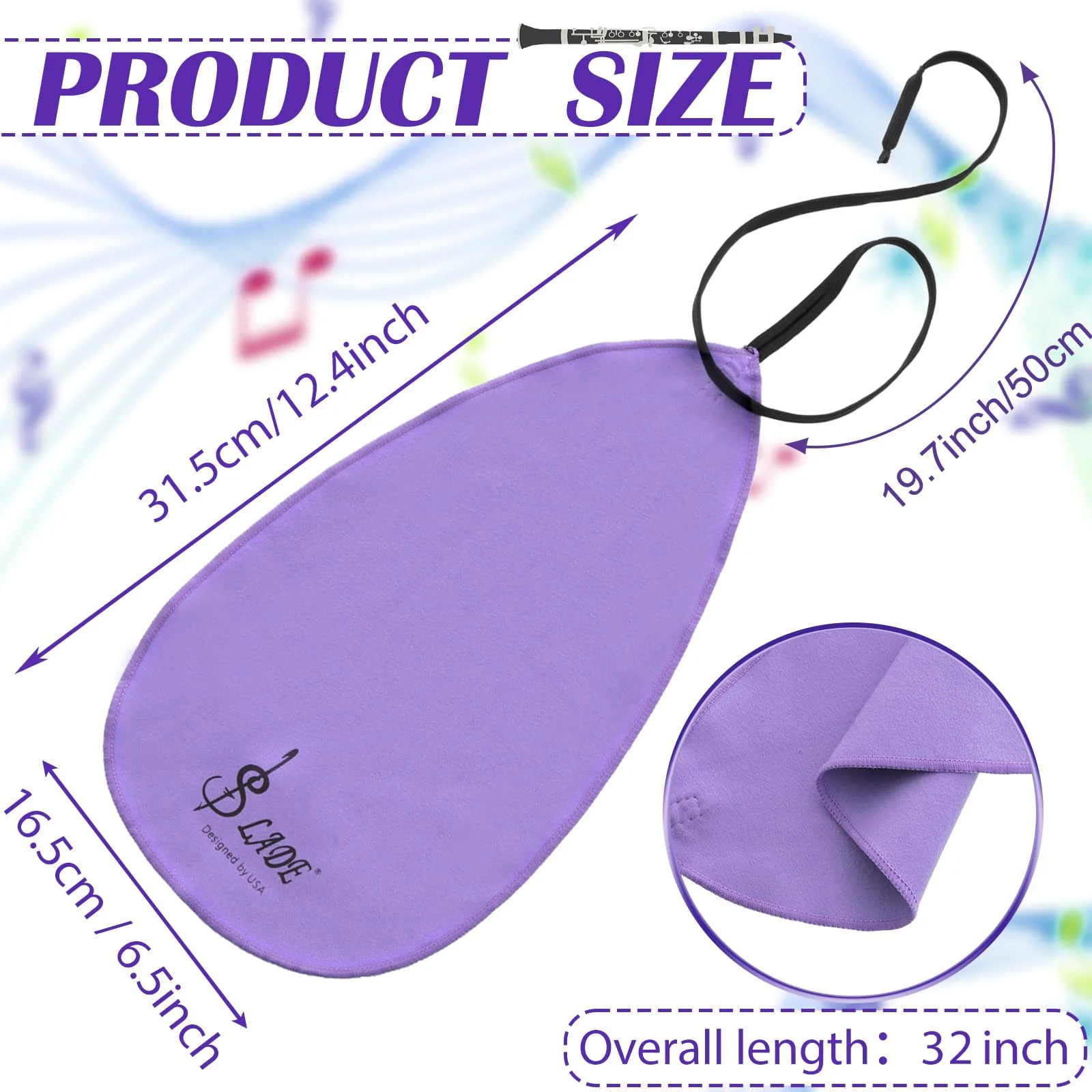 4 Pcs Clarinet Swab Cloth Clarinet Cleaner Clarinet Cleaning Cloth Swab for Inside Tube Suitable Clarinet Piccolo Flute Sax Saxophone (Purple) Purple - Image 2
