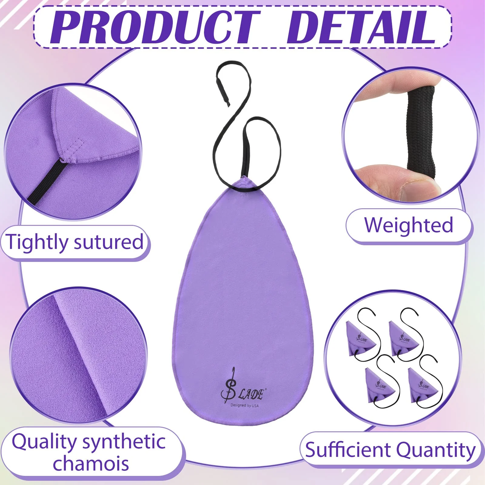 4 Pcs Clarinet Swab Cloth Clarinet Cleaner Clarinet Cleaning Cloth Swab for Inside Tube Suitable Clarinet Piccolo Flute Sax Saxophone (Purple) Purple - Image 3