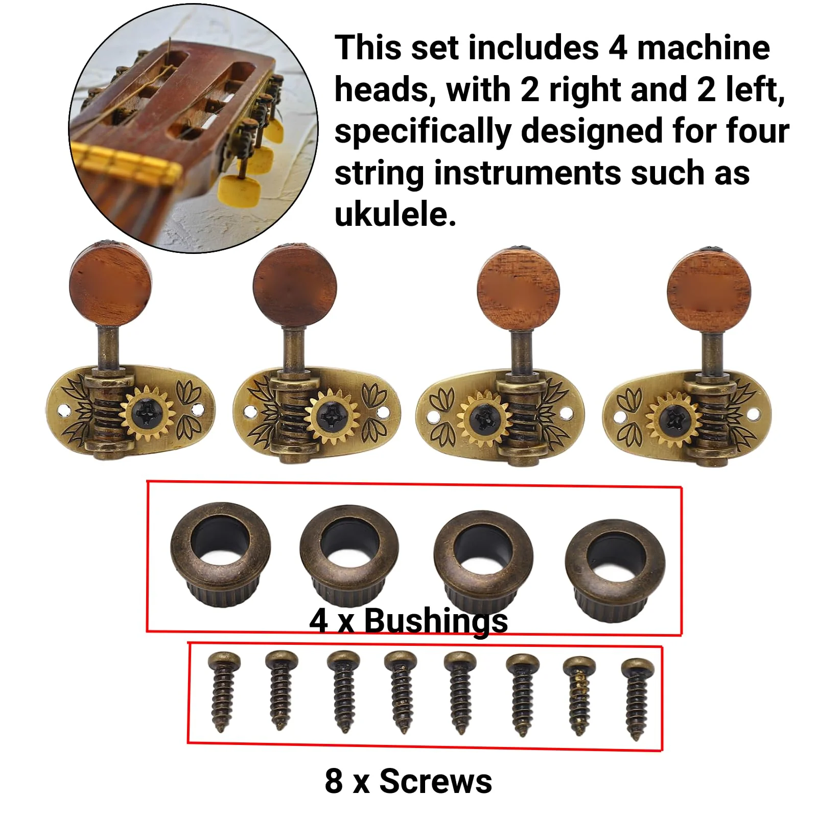 4 Pcs Guitar Tuner Pegs 2L2R Ukulele Tuning Pegs Classical Machine Heads Tuners for 4 String Ukulele Accessories - Image 3