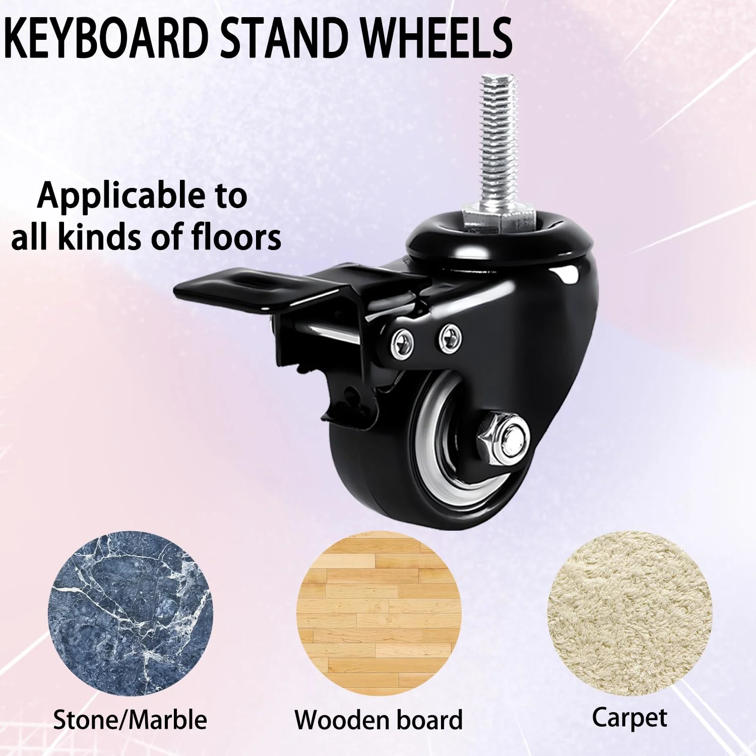 4 Pcs Keyboard Stand Wheels, Keyboard Stand Caster Wheels, 4 Replacement Locking Heavy Duty Wheels with Brake, Keyboard Stand Parts and Accessories - Image 4