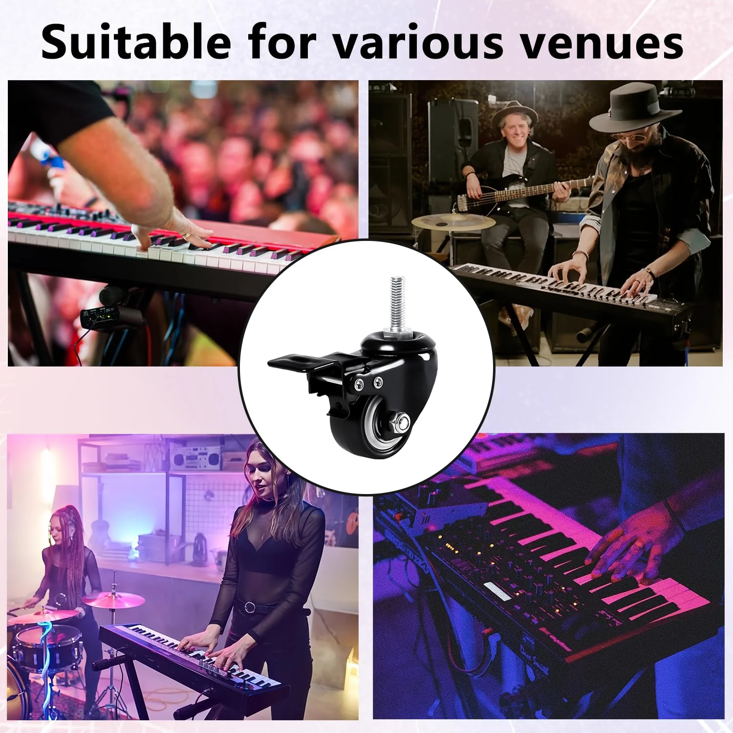 4 Pcs Keyboard Stand Wheels, Keyboard Stand Caster Wheels, 4 Replacement Locking Heavy Duty Wheels with Brake, Keyboard Stand Parts and Accessories - Image 7