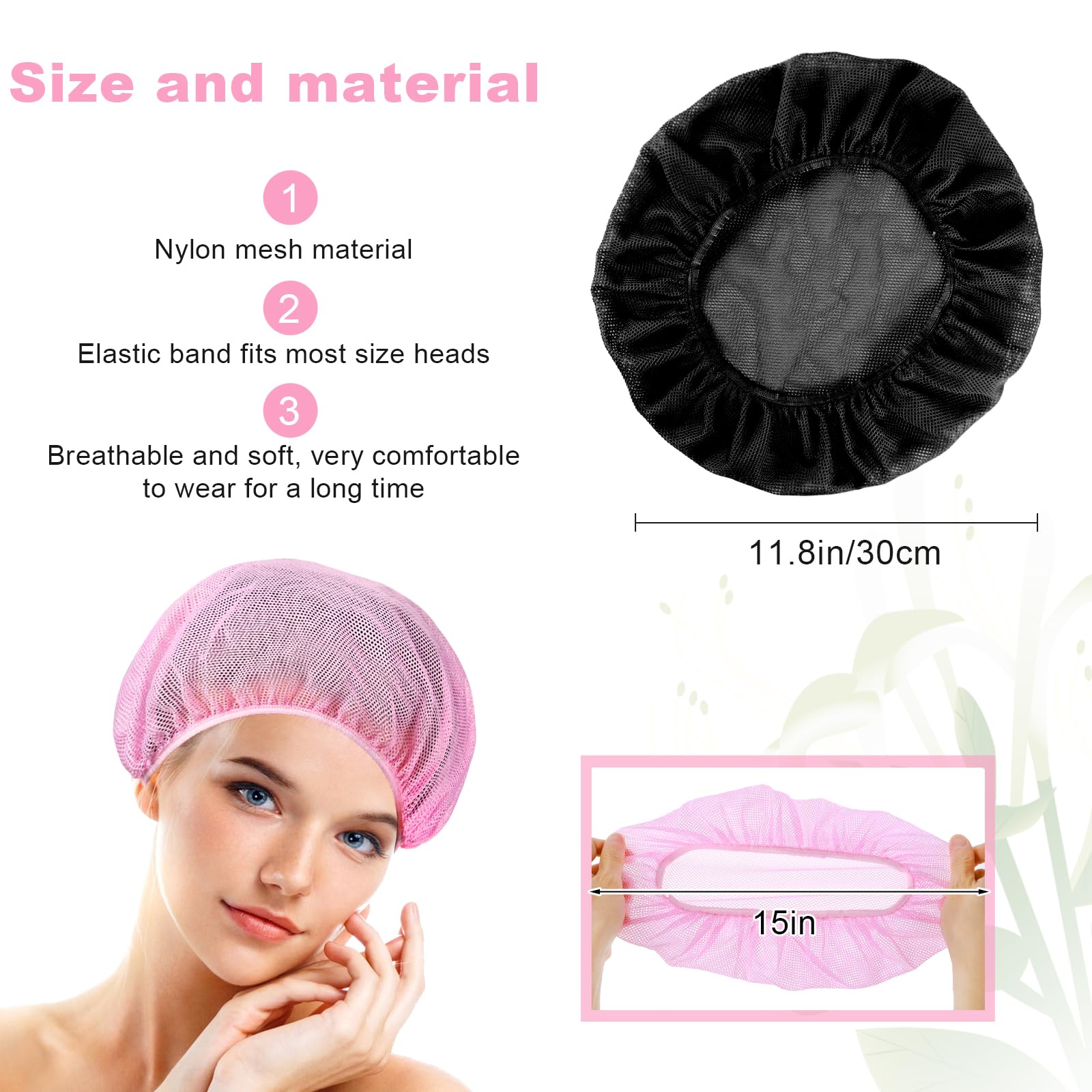 4 Pcs Mesh Sleep Bonnet Hair Nets Cap for Women Pink Black - Image 2