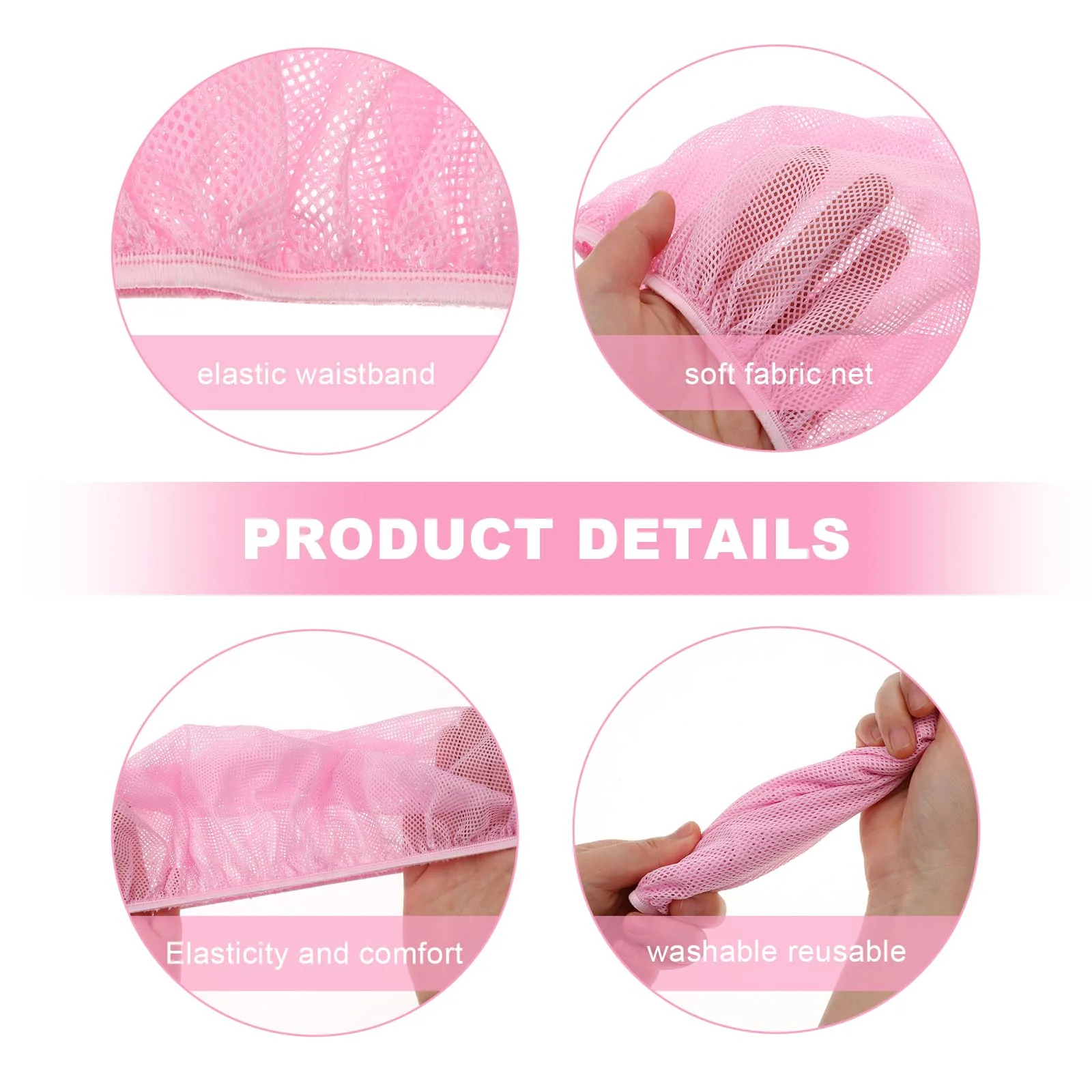 4 Pcs Mesh Sleep Bonnet Hair Nets Cap for Women Pink Black - Image 3