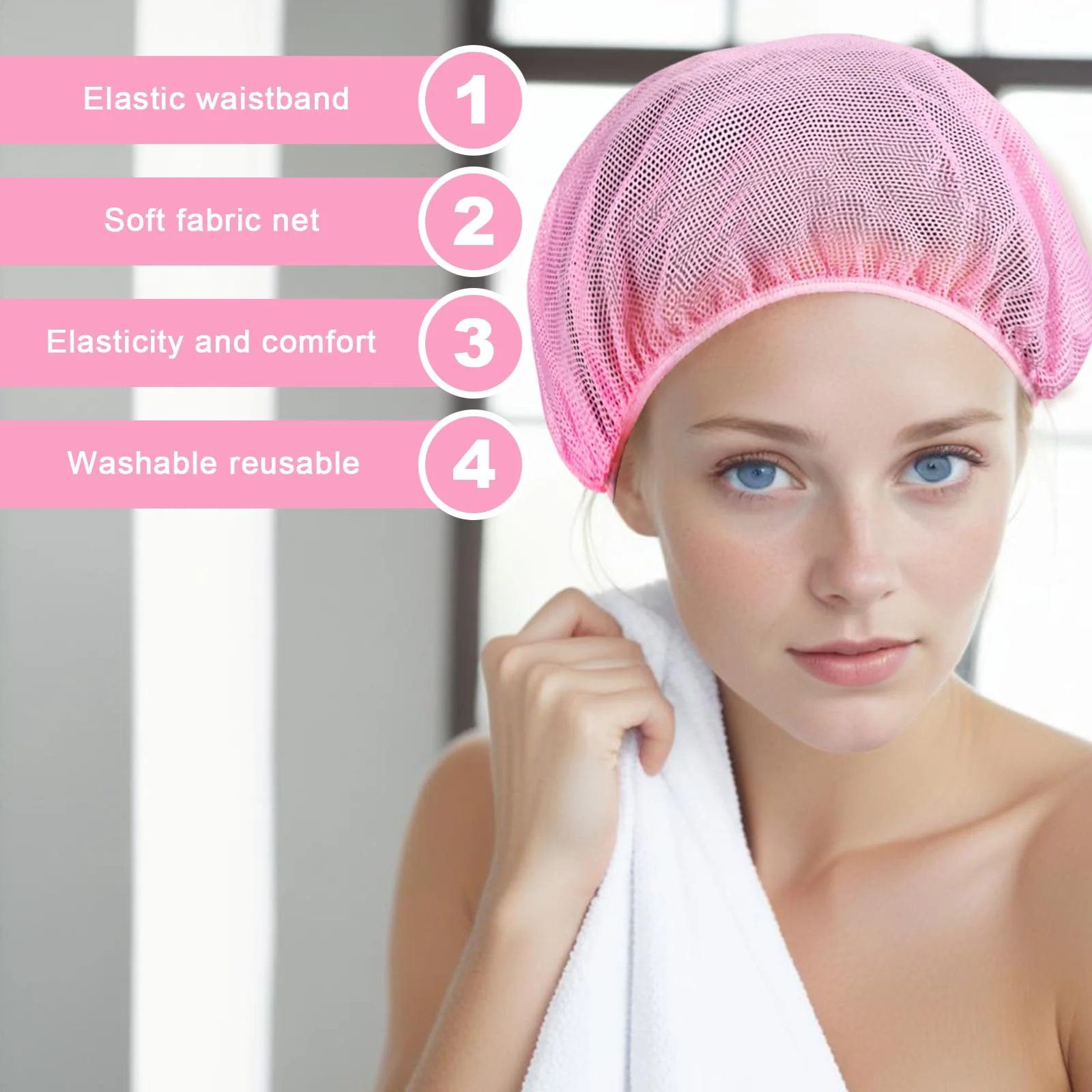 4 Pcs Mesh Sleep Bonnet Hair Nets Cap for Women Pink Black - Image 4