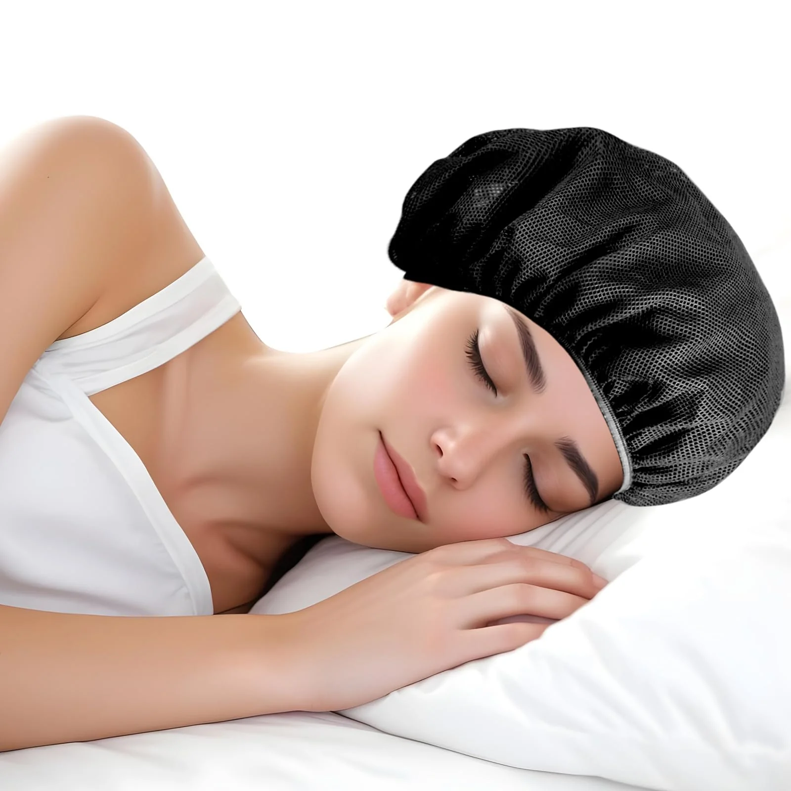 4 Pcs Mesh Sleep Bonnet Hair Nets Cap for Women Pink Black - Image 7