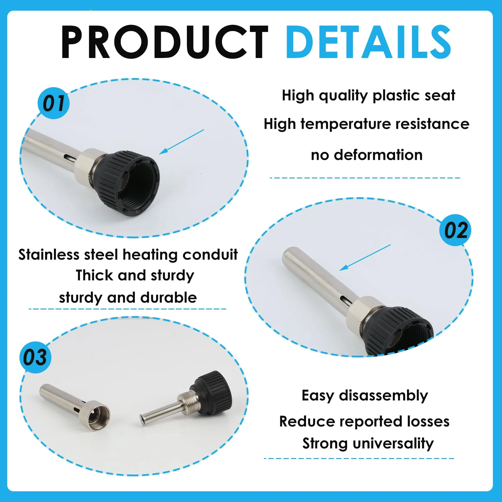 4 Pieces Immersion Sleeve 1/2 Inch Thread, Stainless Steel Protection Tube for Temperature Sensors, 67 mm Length, 6 mm Inner Diameter, 8 mm Outer Diameter Thermowell for Sensors in Solar, Water - Image 3
