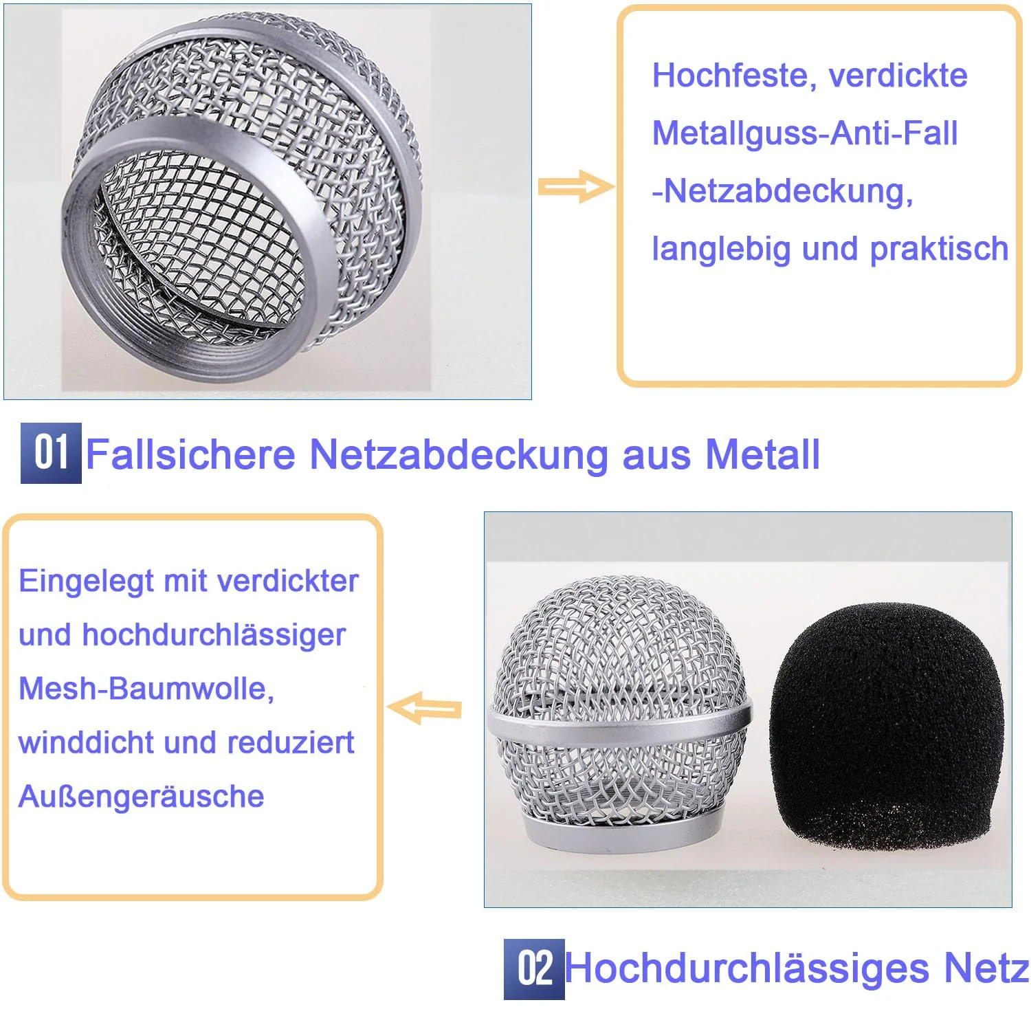 4 Pieces Metal Microphone Mesh Heads, Microphone Metal Head with Sponge, Compatible with SM58 Microphone, Replacement Microphone Grid, Wired and Wireless Microphones Replacement Microphone Grill Head - Image 3