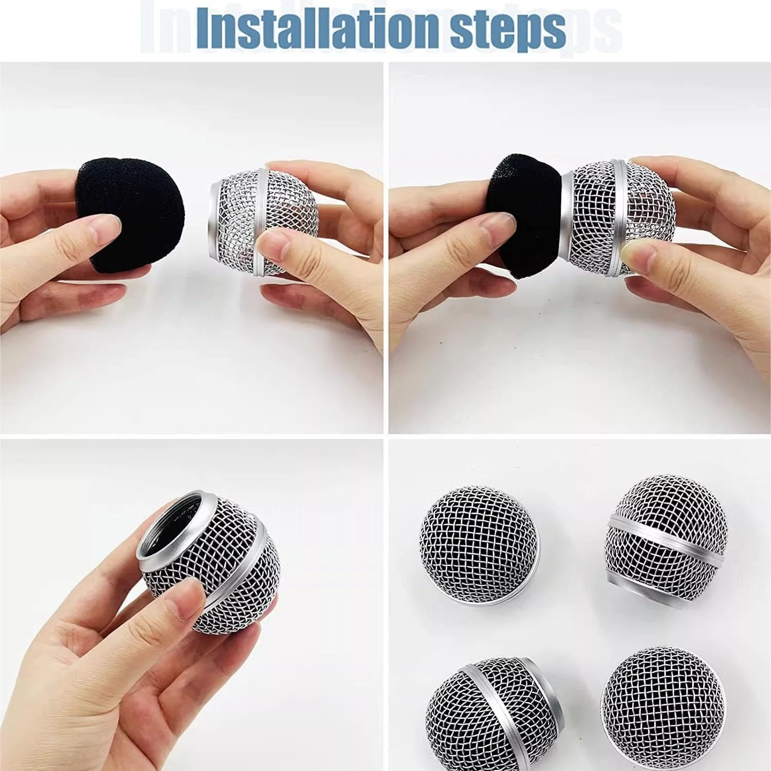4 Pieces Metal Microphone Mesh Heads, Microphone Metal Head with Sponge, Compatible with SM58 Microphone, Replacement Microphone Grid, Wired and Wireless Microphones Replacement Microphone Grill Head - Image 4