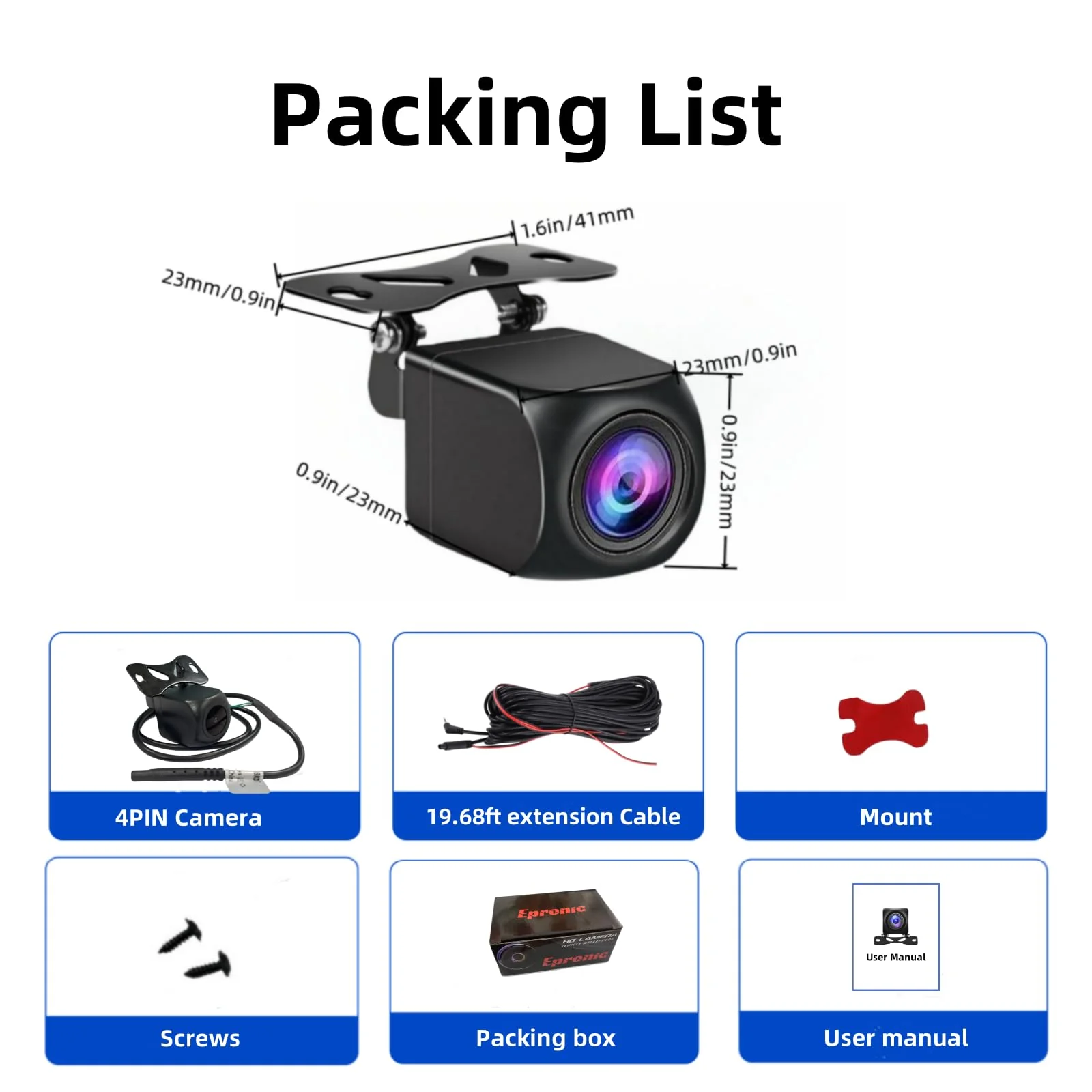 4 Pin Backup Camera for Carplay Screen Monitor Support Mirror Image AHD 720P/ 1080P Reverse Camera 2.5mm Jack to 4 Pin Front/Rear View Camera, 20ft Male Plug - Image 6