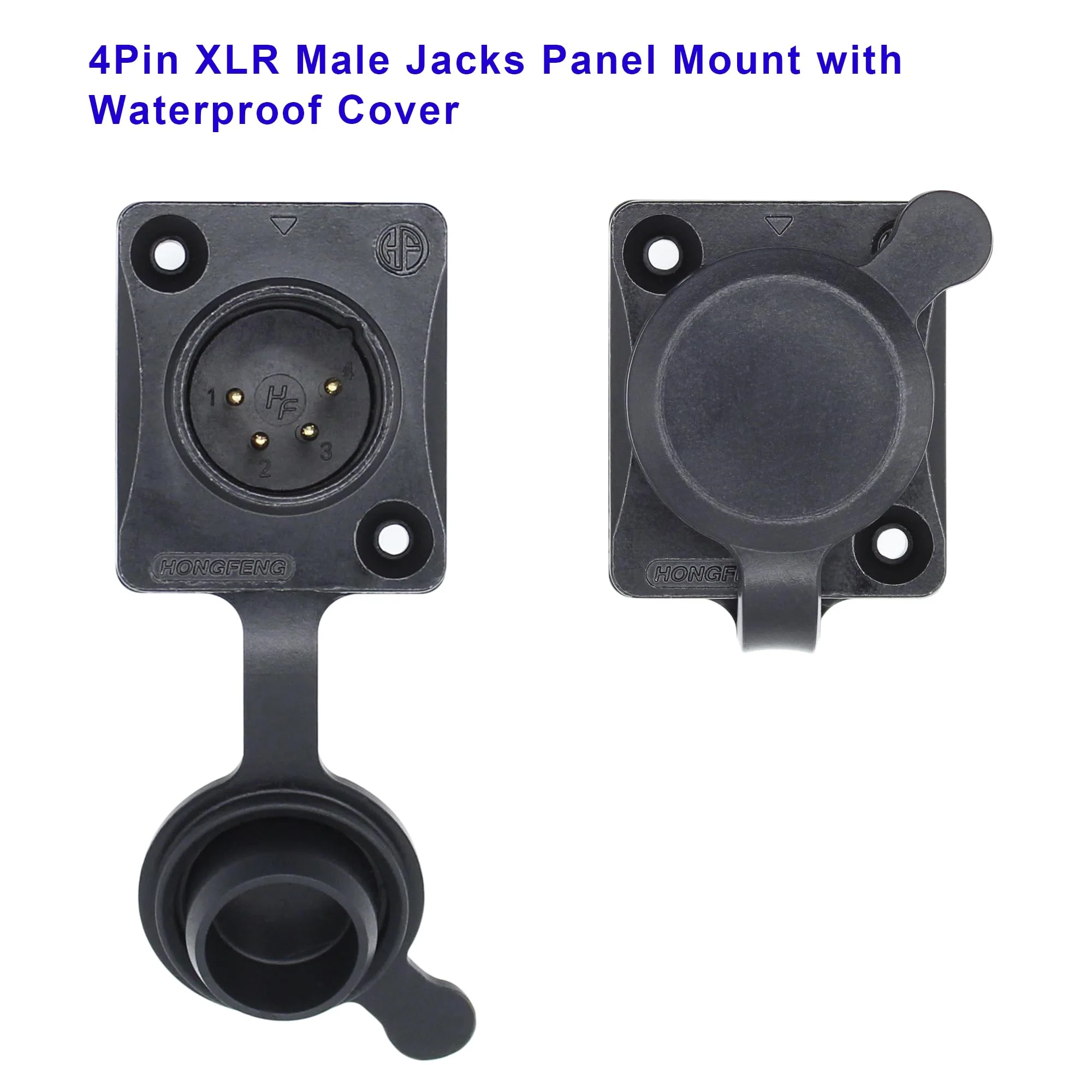4-Pin XLR Male Jack Panel Mount Jacks with Waterproof Cover,Gold Plated XLR 4 Pin Microphone Audio Jack Connector D Series Size,Black Male,Black - Image 2