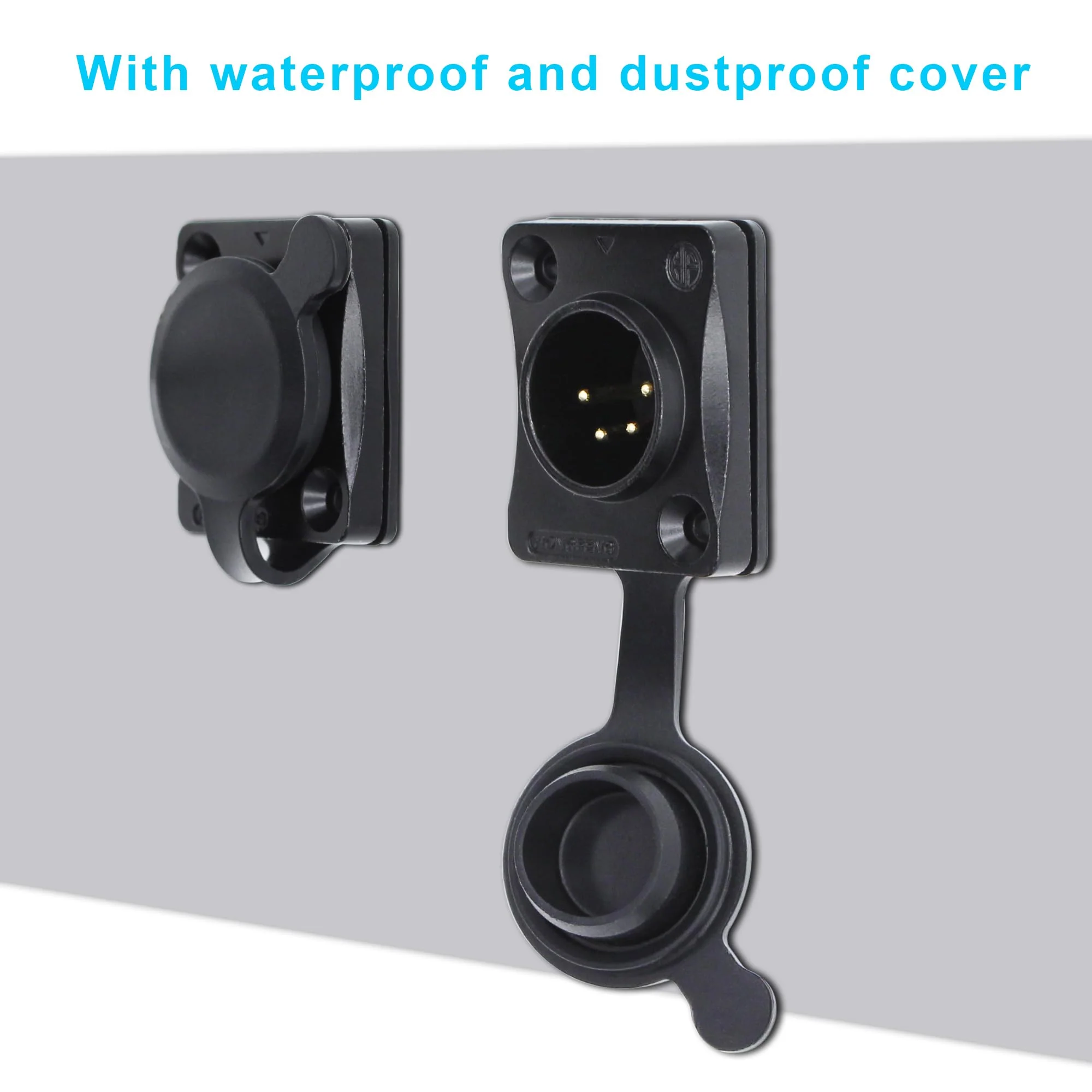 4-Pin XLR Male Jack Panel Mount Jacks with Waterproof Cover,Gold Plated XLR 4 Pin Microphone Audio Jack Connector D Series Size,Black Male,Black - Image 3